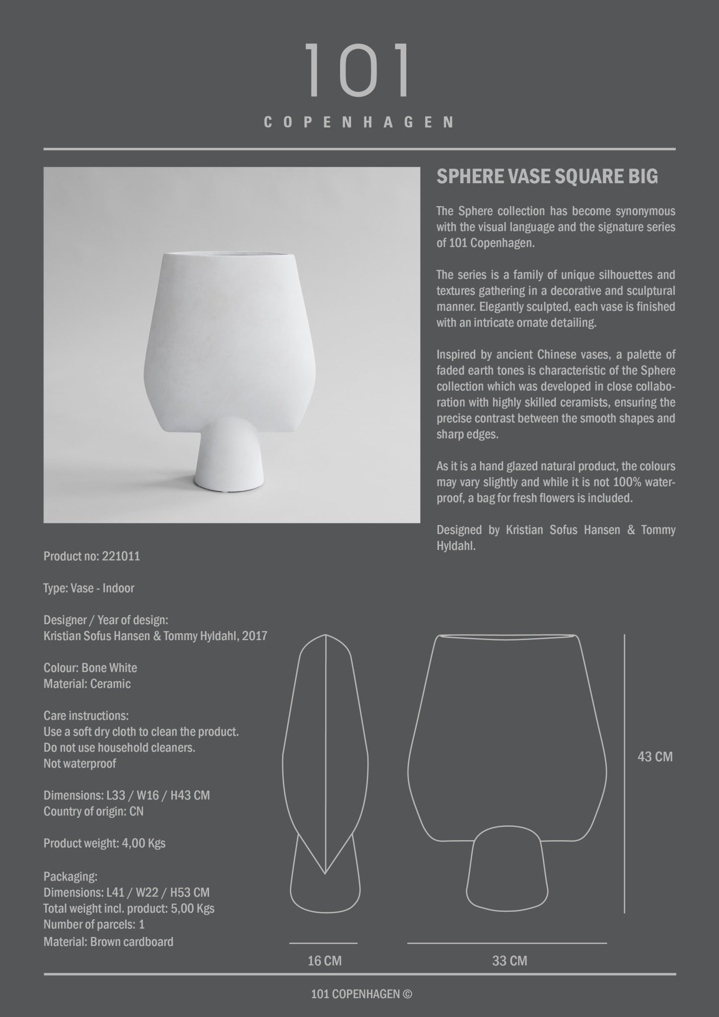 101 Copenhagen - Sphere Vase Square, Big - Bone White - Vase