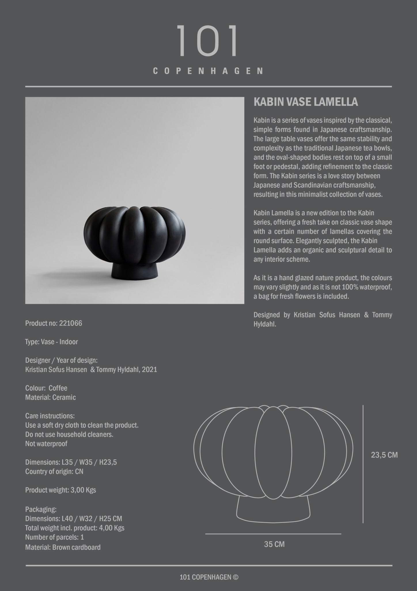 101 Copenhagen - Kabin Vase, Lamella - Coffee - Vase