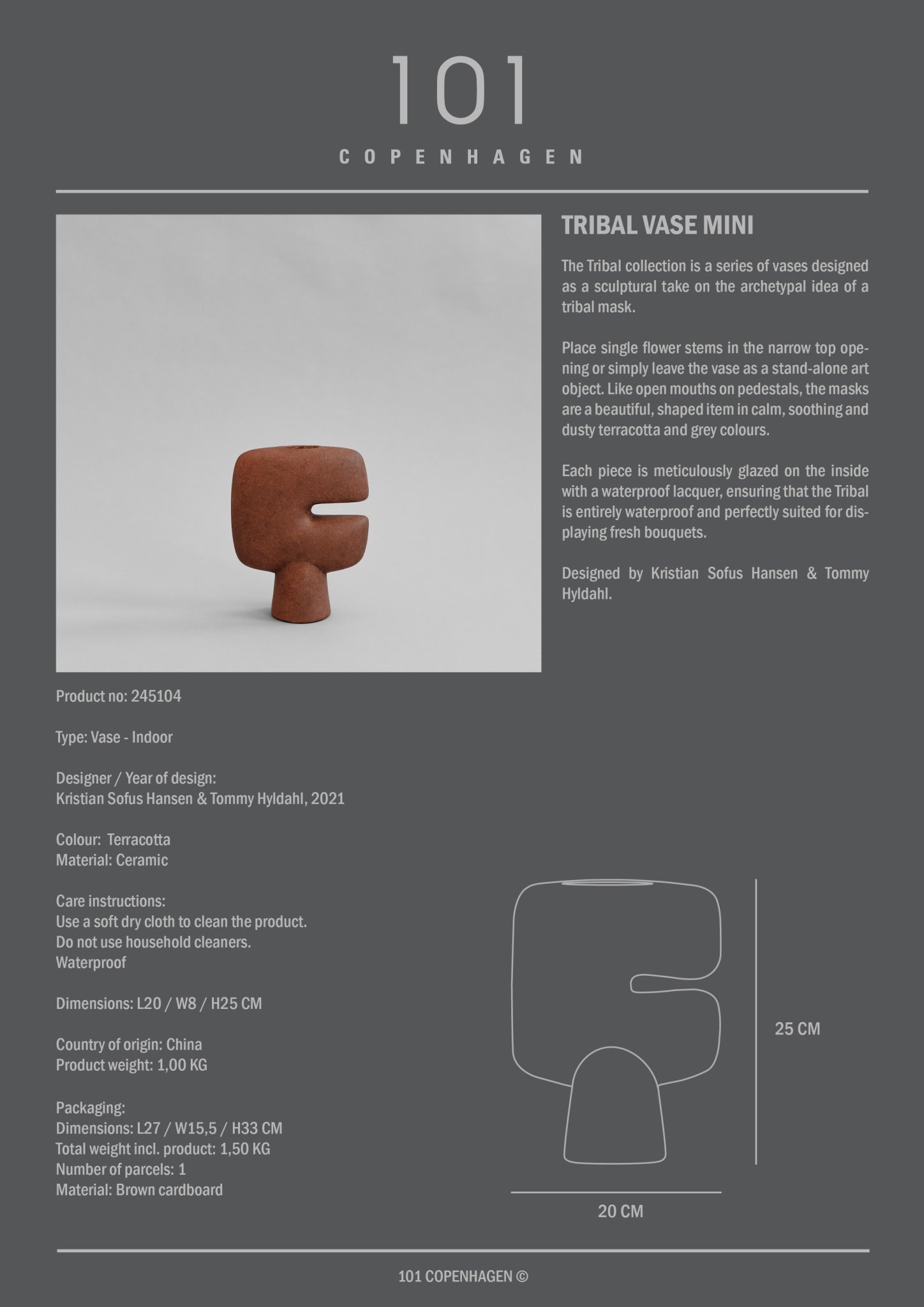101 Copenhagen - Tribal Vase, Mini - Terracotta - Vase