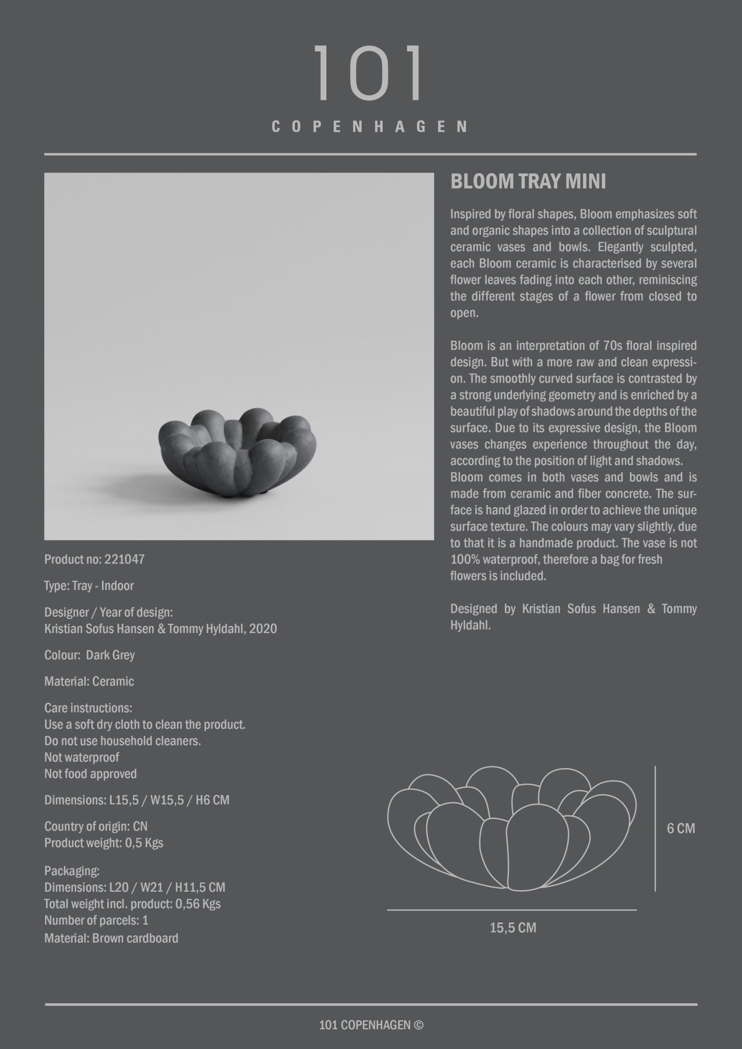 101 Copenhagen - Bloom Tray, Mini - Dark Grey - Tray