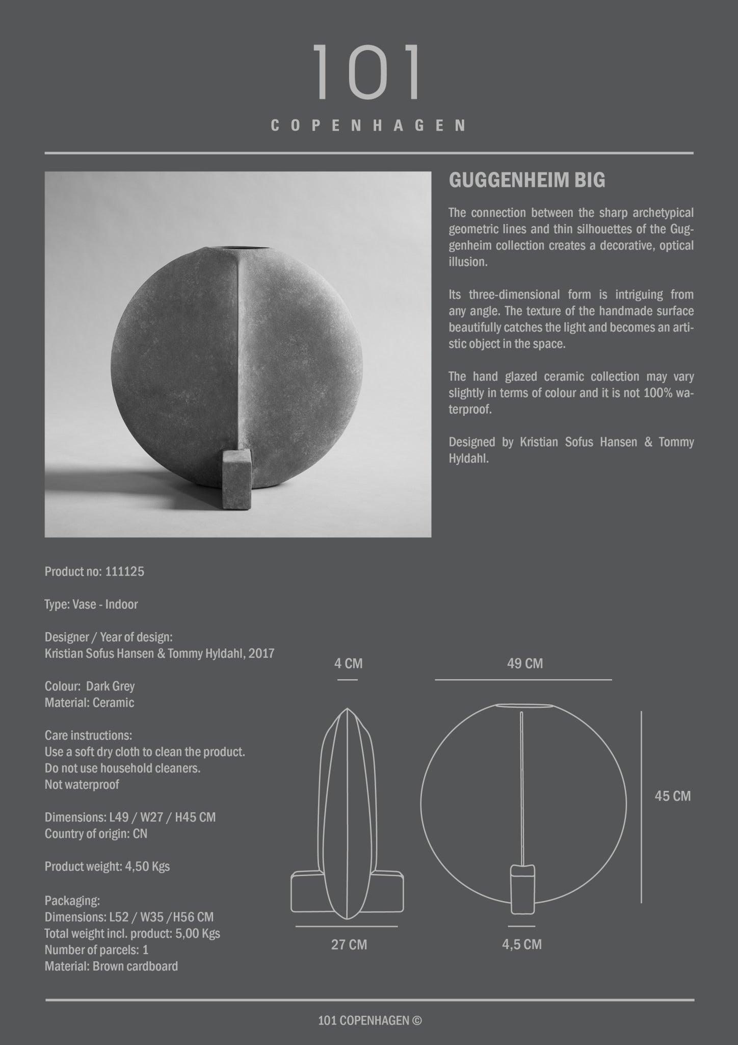 101 Copenhagen - Guggenheim Vase, Big - Dark Grey - Vase