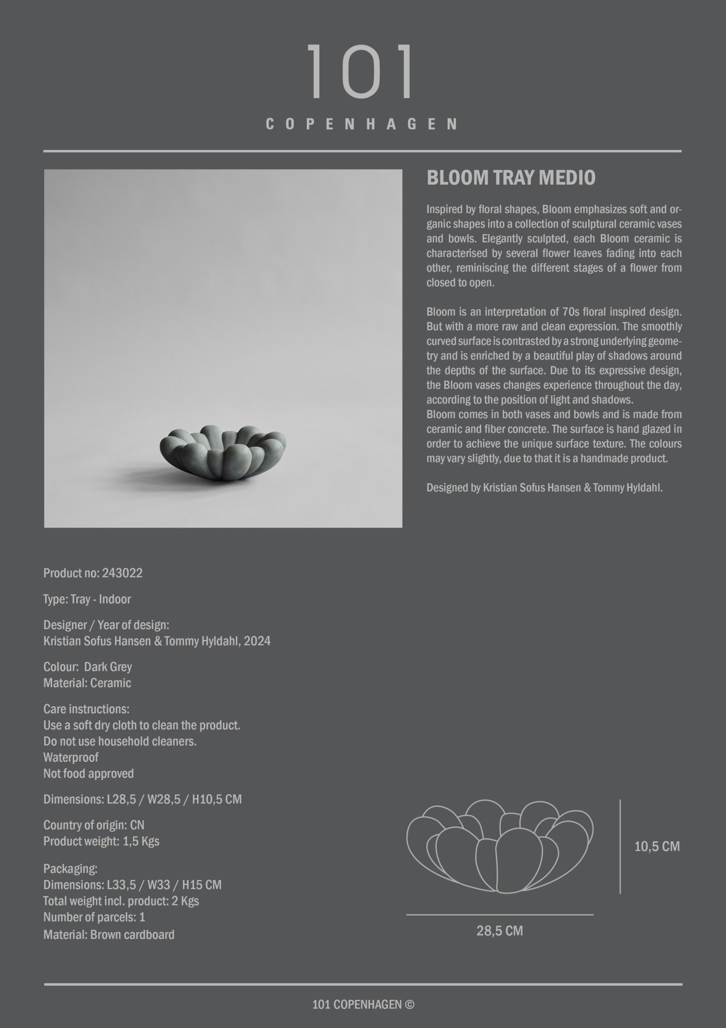 101 Copenhagen - Bloom Tray, Medio - Dark Grey - Tray
