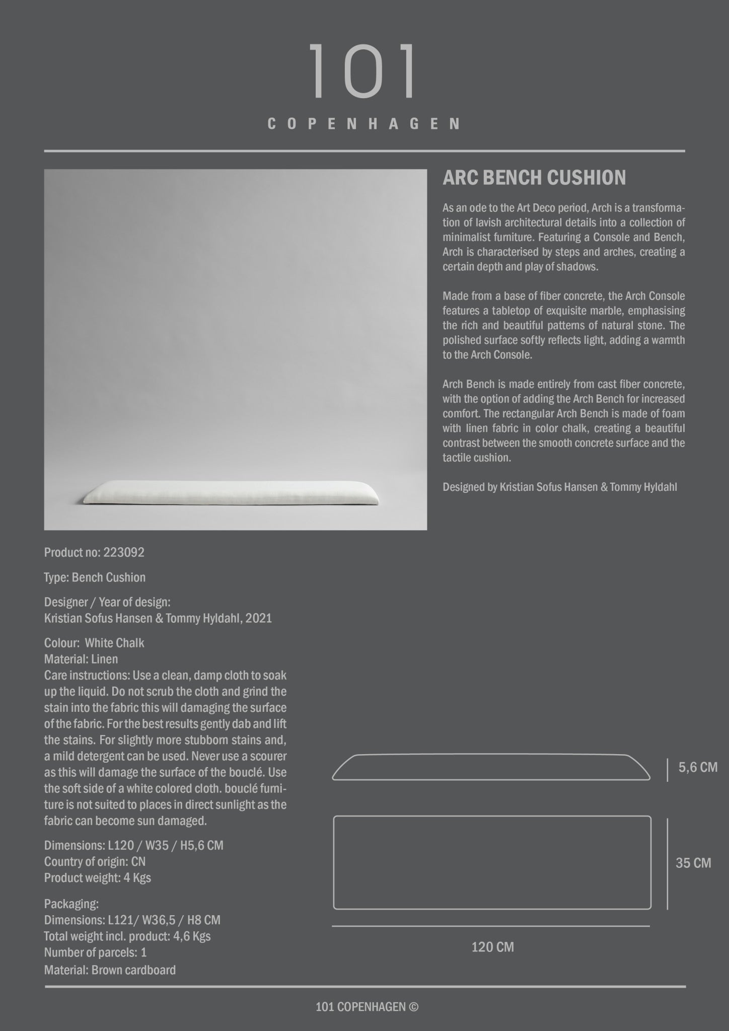 101 Copenhagen - Arc Bench Cushion, Linen - Cushion