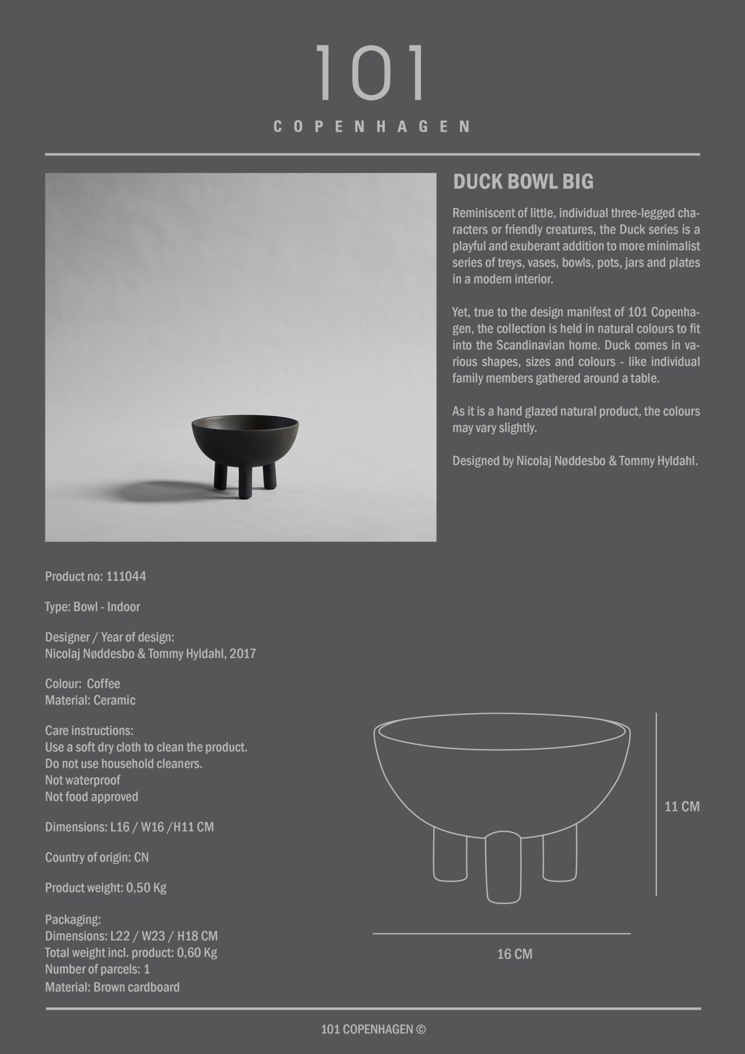 101 Copenhagen - Duck Bowl, Big - Coffee - Ceramic bowl