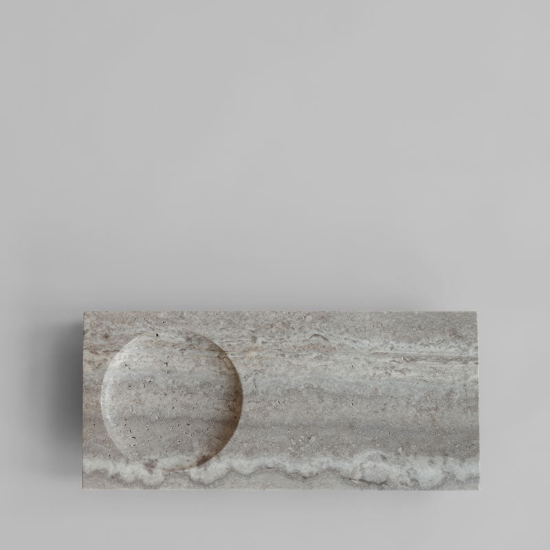 Oka Tray in Silver Travertine seen from the top