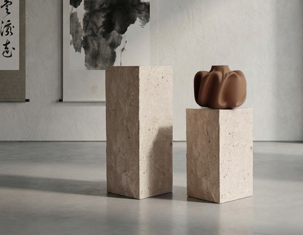 Podium in Limestone with a Wabi vase