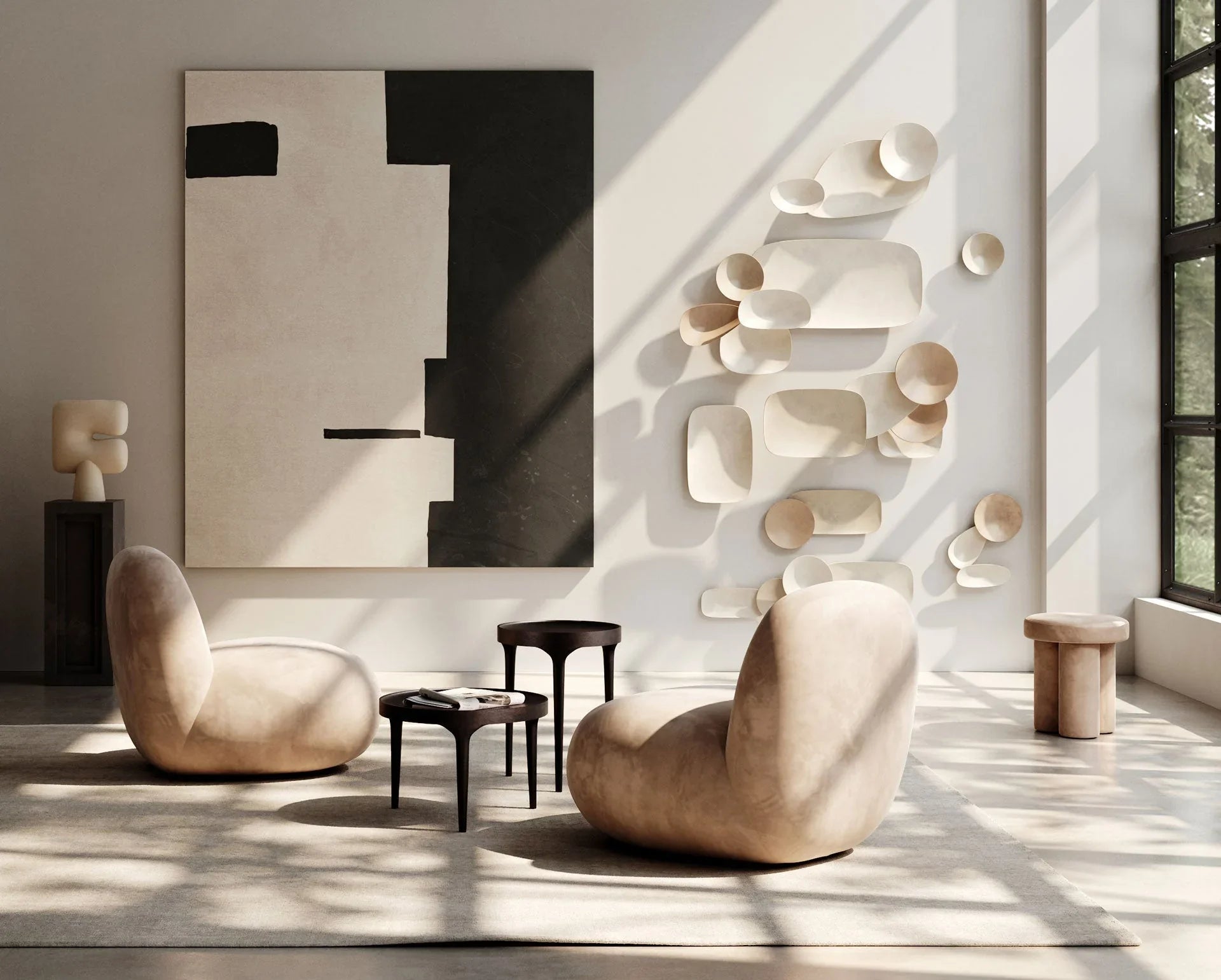 Toe Chair flat and Big foot stool in Nubuck