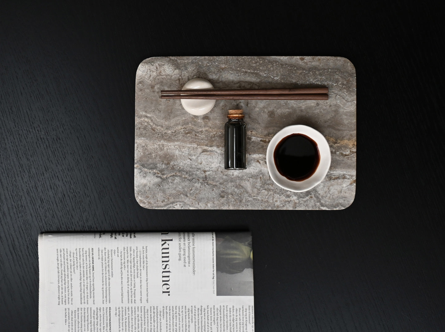 101 Copenhagen chopstick holder and small bowl on enkei tray