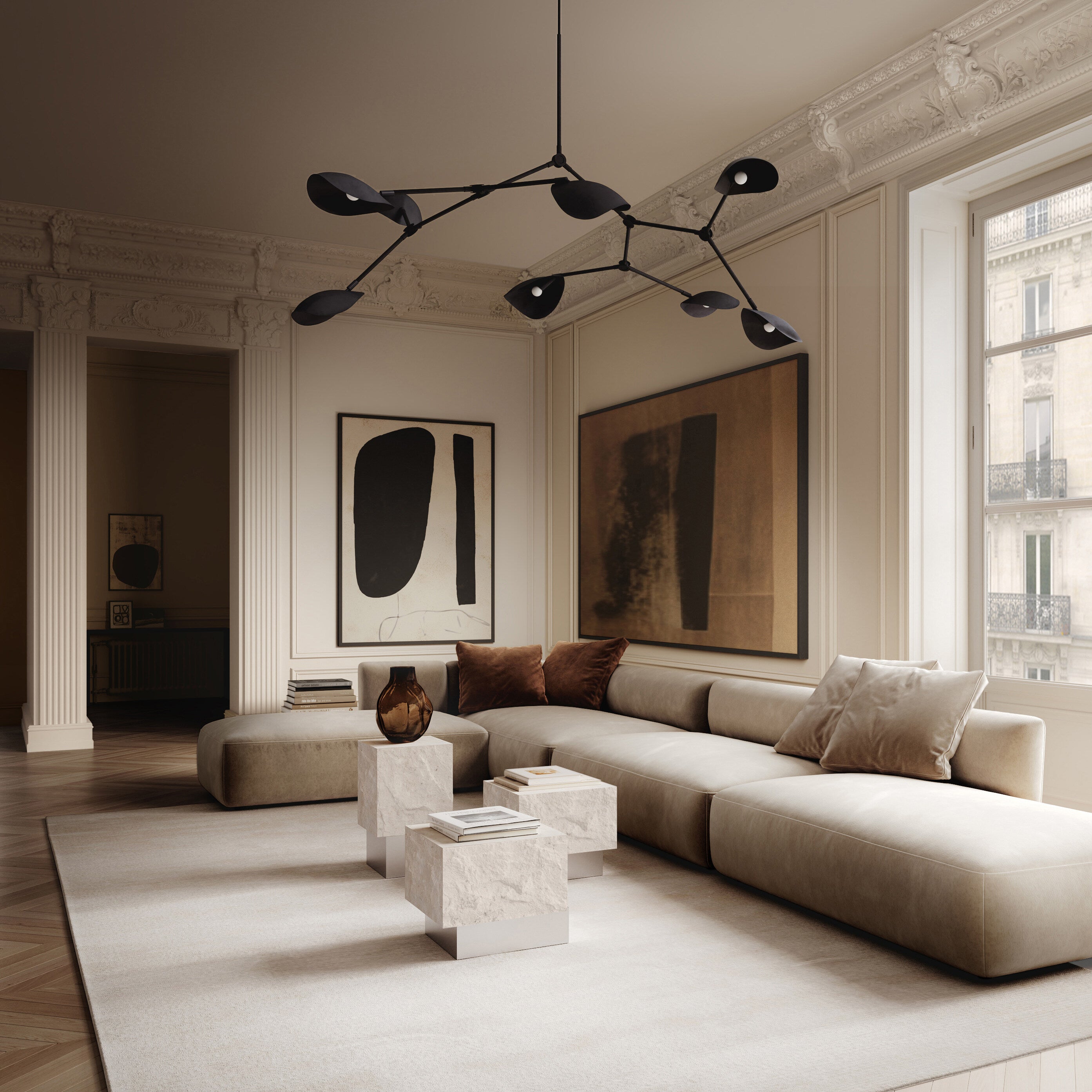 101 Copenhagen - Temple Coffee Table, Tall - Chrome / Limestone - Coffee Table