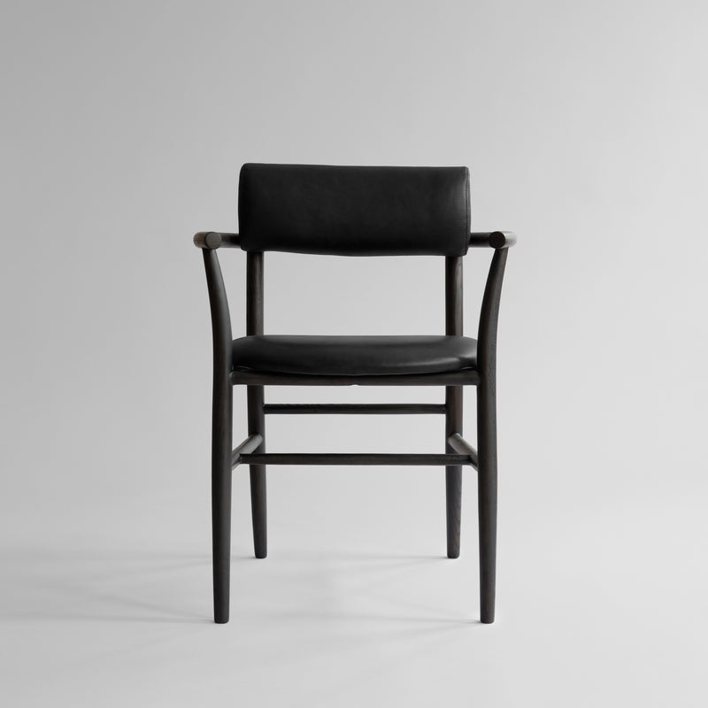 Nama Dining Chair, Armrest Coffee Black  - Aniline Leather