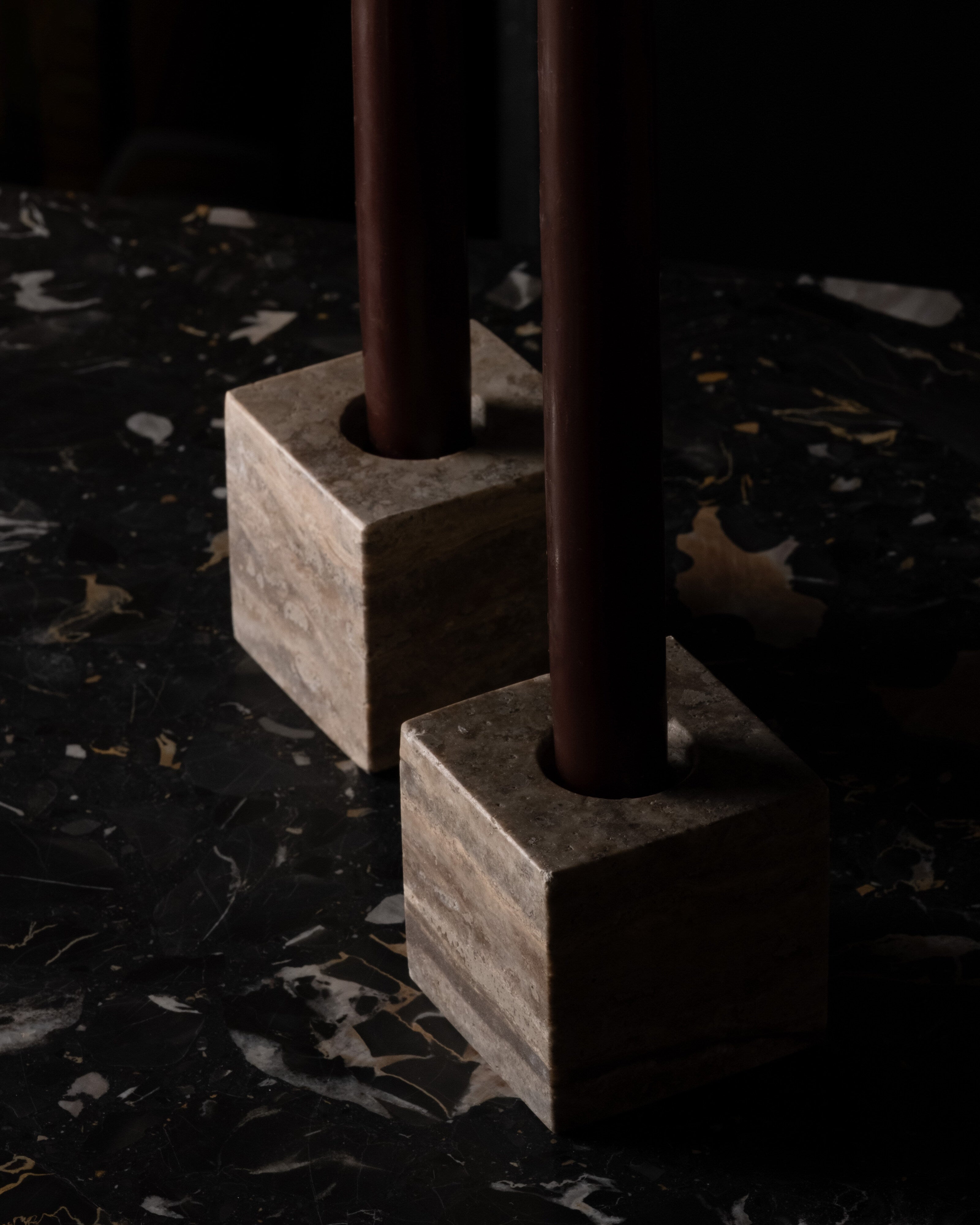 101 Copenhagen - Cube Candle Holders -  Silver Travertine - Candle Holder