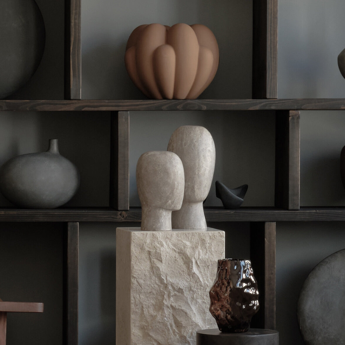 Head Sculpture, Mini - Silver Travertine