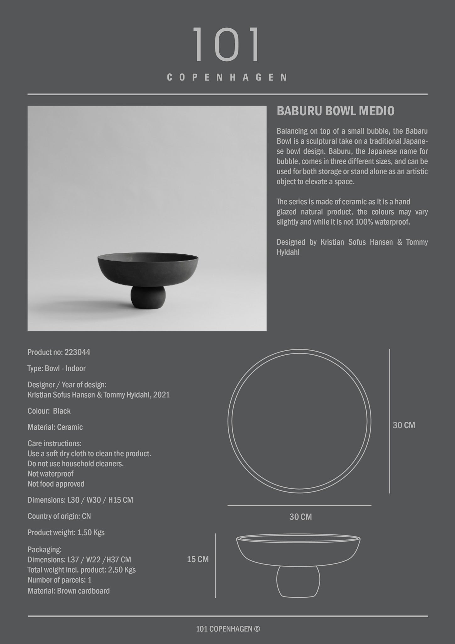 101 Copenhagen - Baburu Bowl, Medio - Black - Ceramic bowl