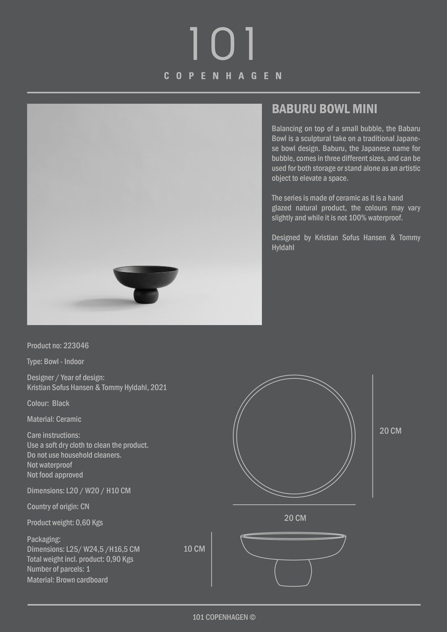 101 Copenhagen - Baburu Bowl, Mini - Black - Ceramic bowl