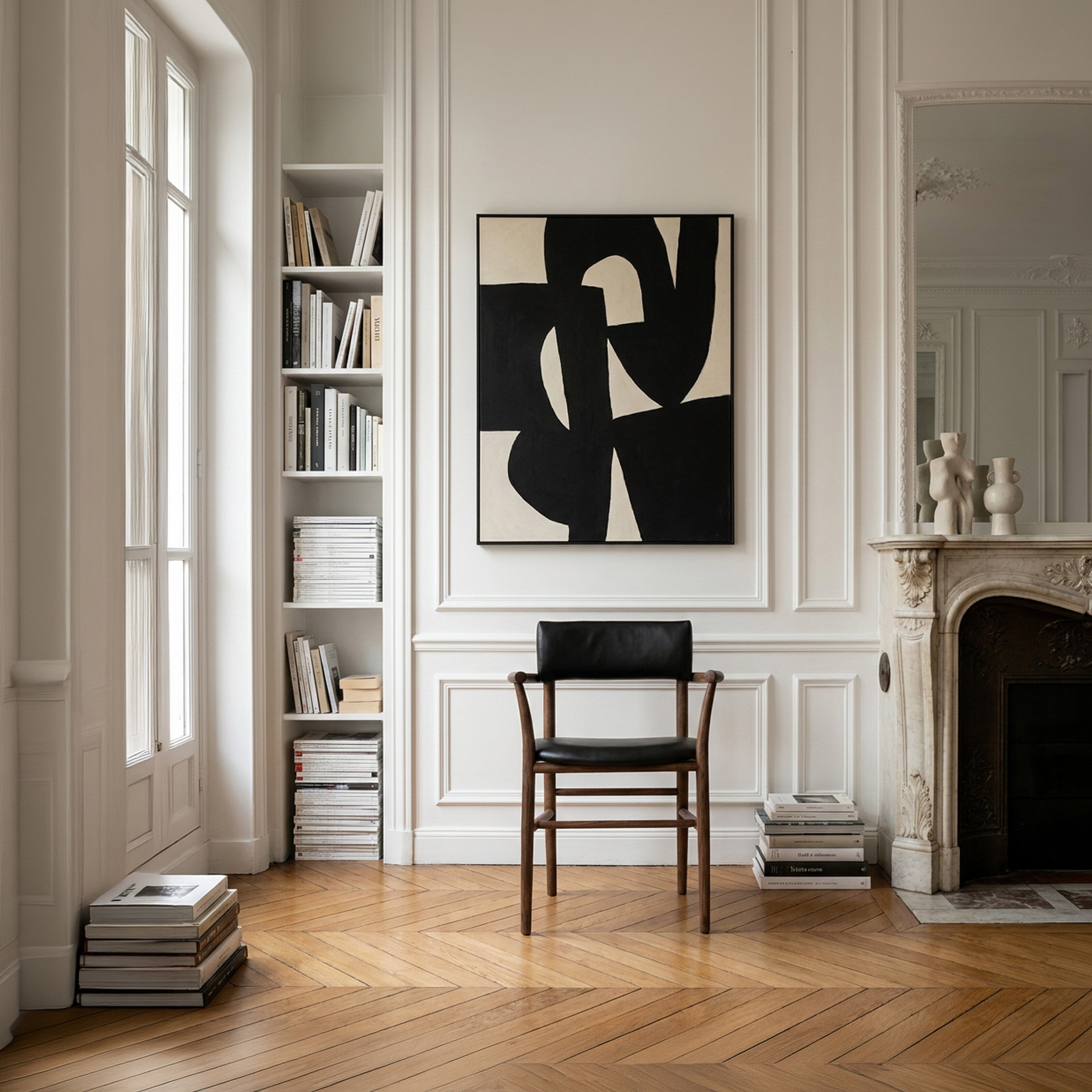 Nama Dining Chair, Armrest Classic Brown Oak - Aniline Leather Black