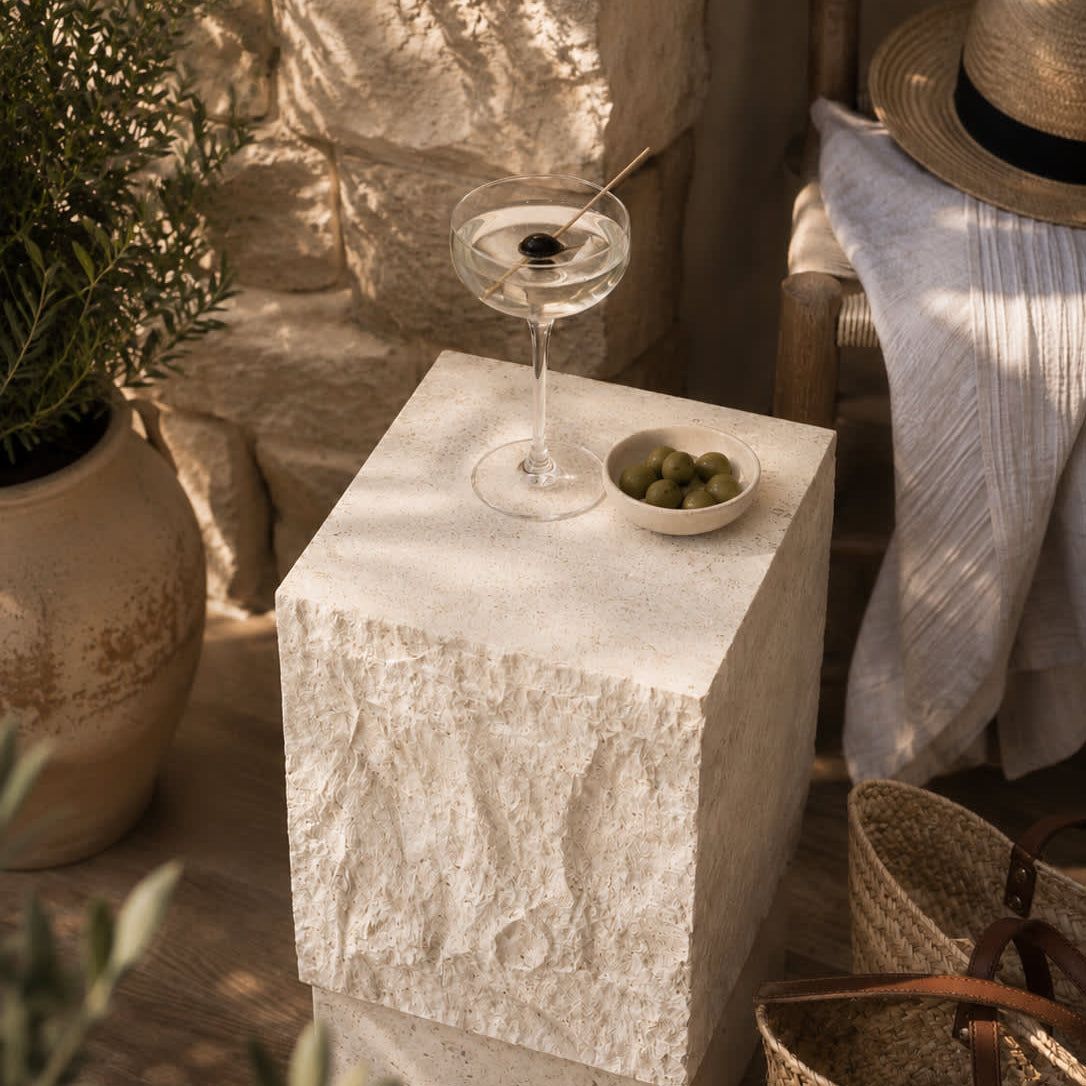 Temple Coffee Table, Tall - Limestone