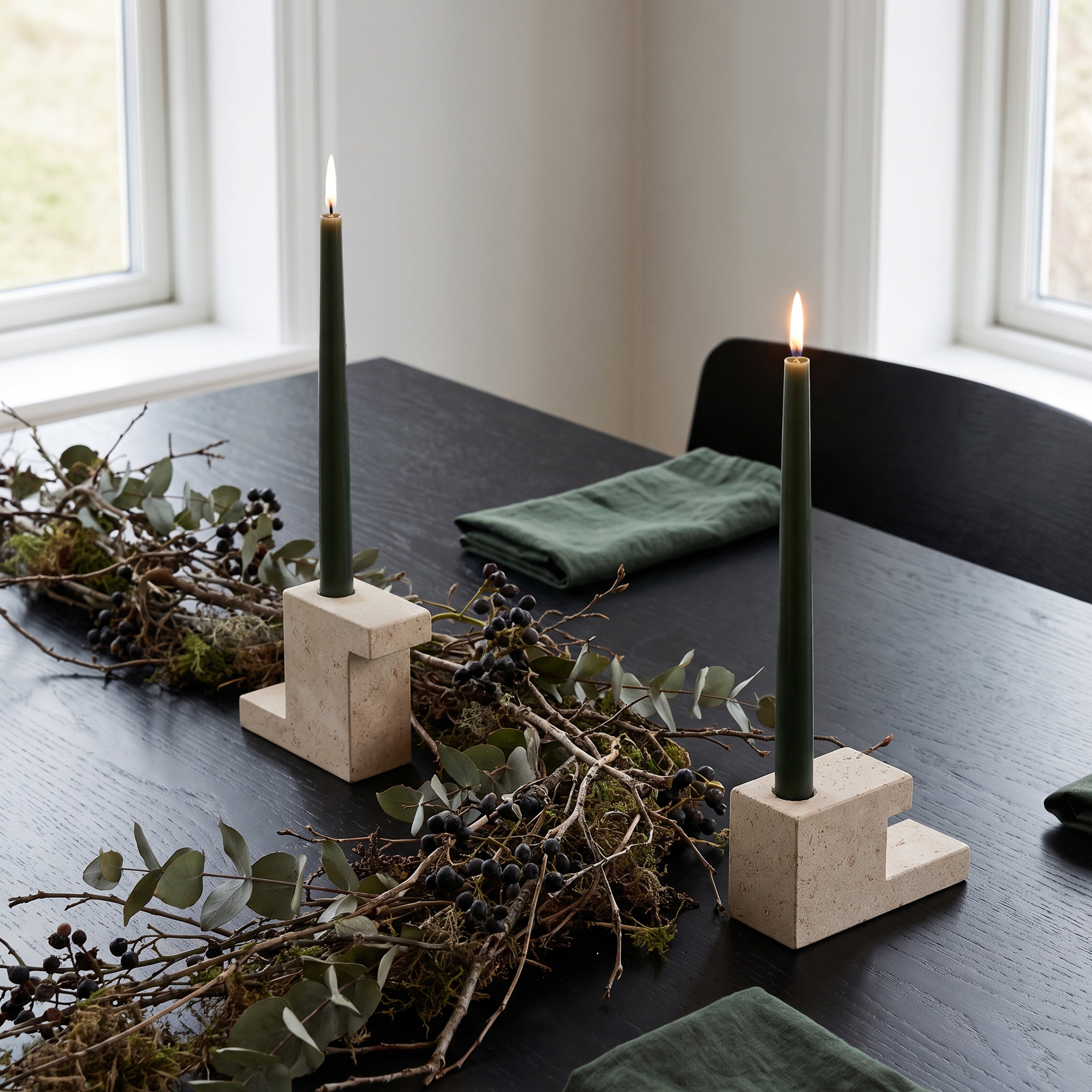 Brick Candle Holder, Low - Limestone