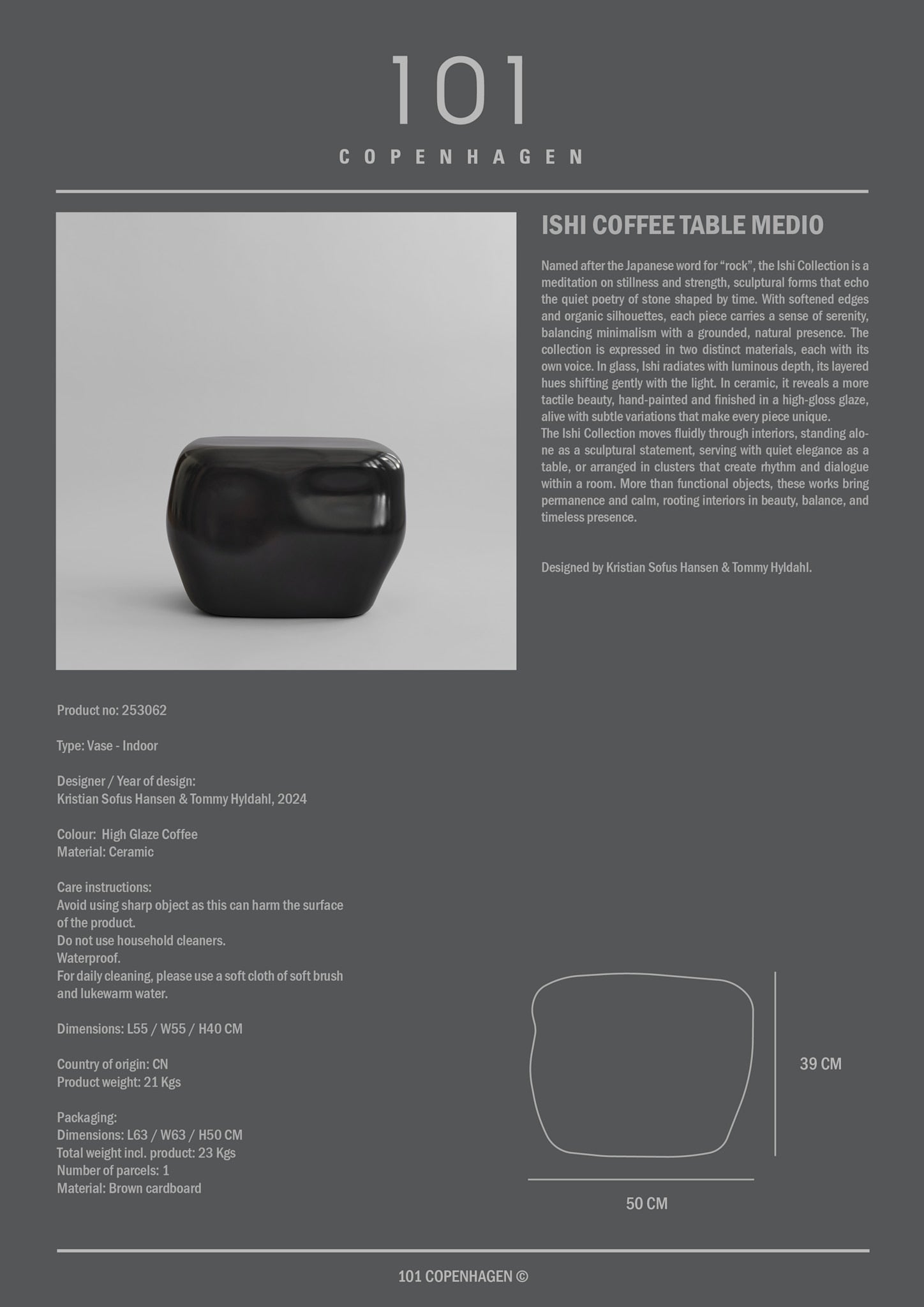 101 Copenhagen - Ishi Coffee Table, Medio - High Glaze Coffee - Coffee Table