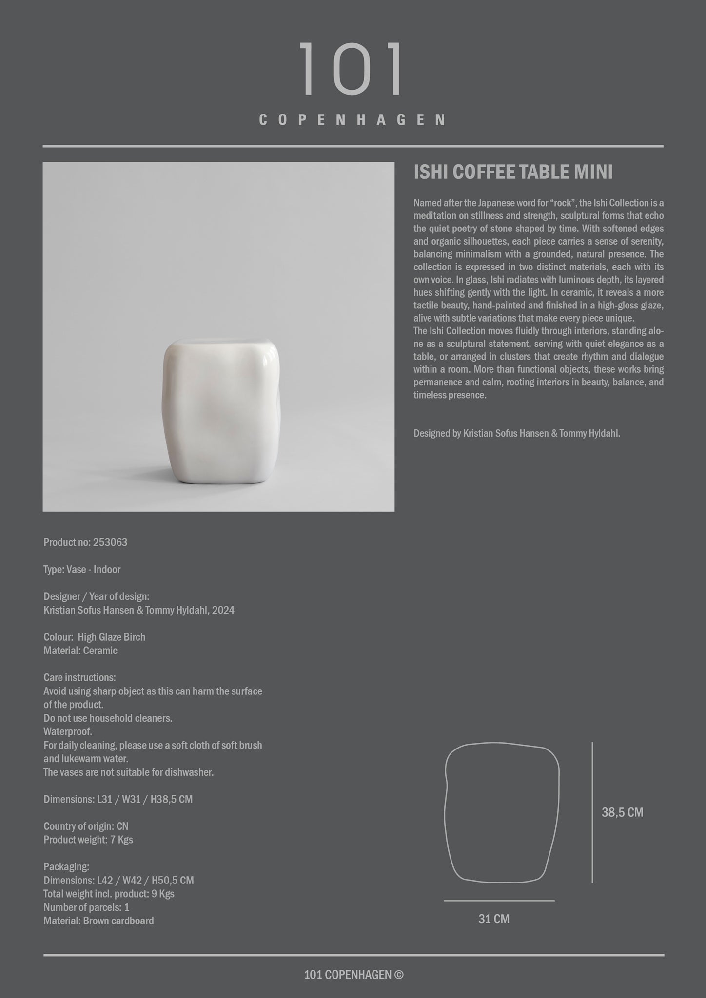 101 Copenhagen - Ishi Coffee Table, Mini - High Glaze Birch - Coffee or Side Table