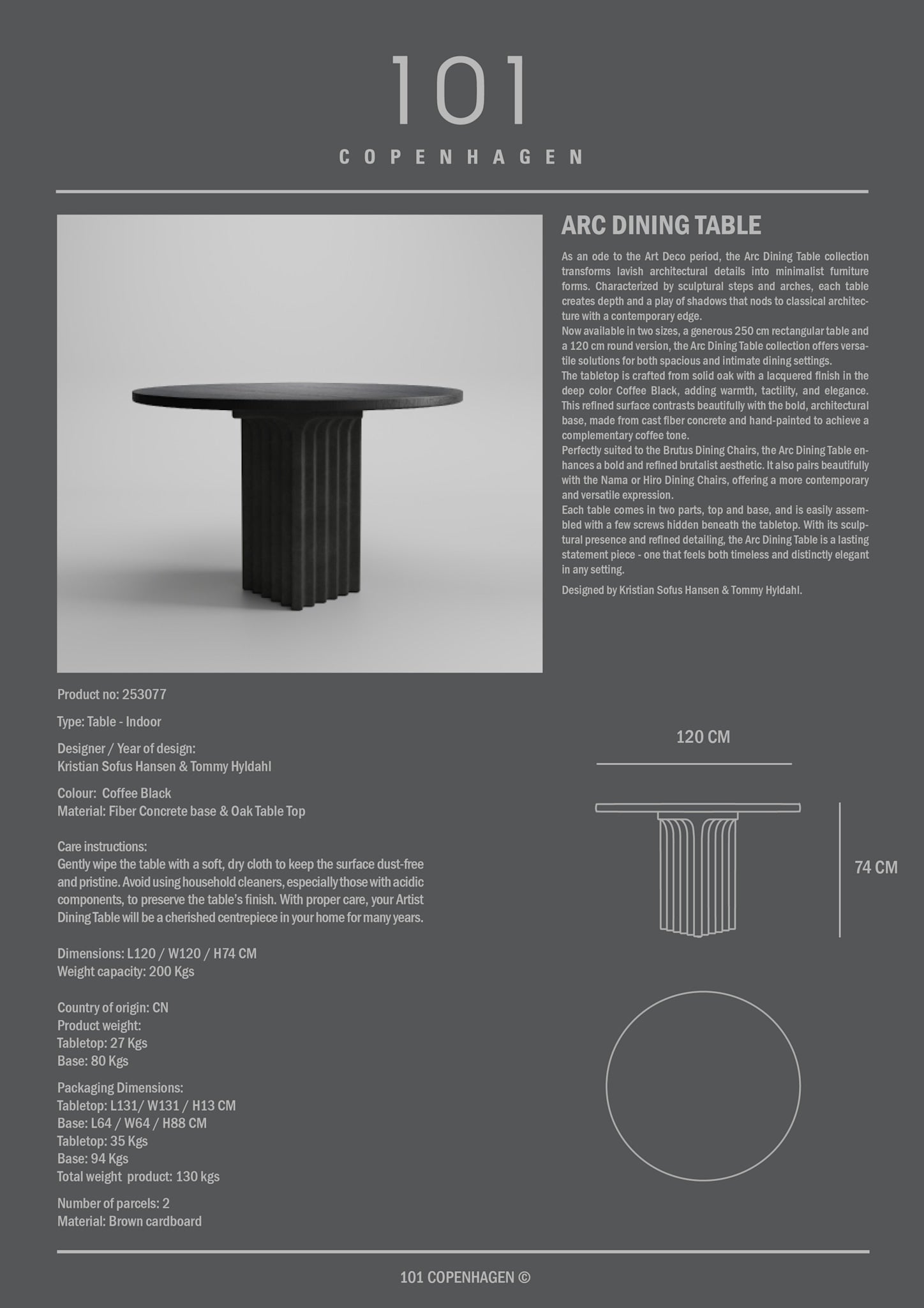 101 Copenhagen - Arc Dining Table, Ø120 - Coffee Black Oak - Dining Table