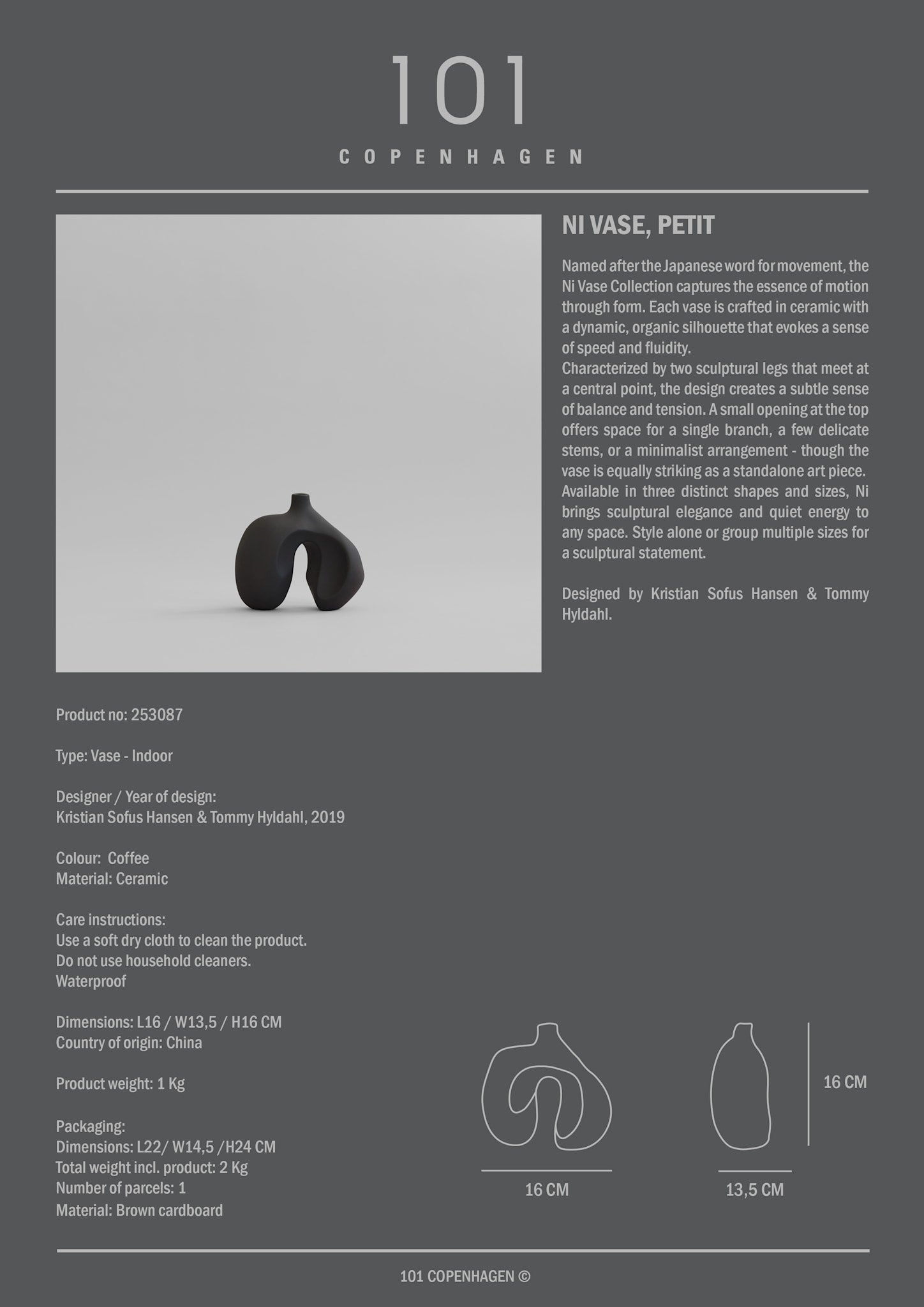 101 Copenhagen - Ni Vase, Petit - Coffee - Vase