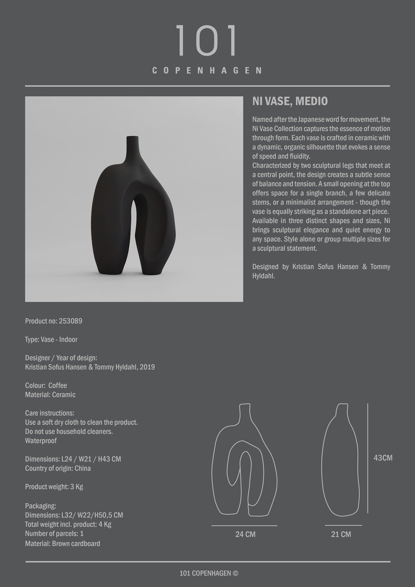 101 Copenhagen - Ni Vase, Medio - Coffee - Vase
