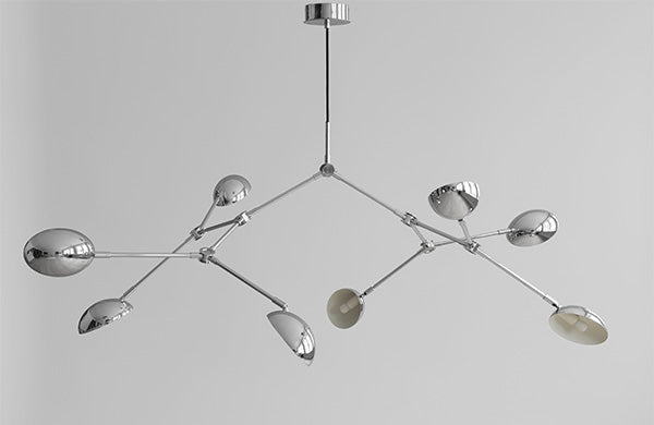 Modern Drop chandelier with multiple arms on a gray background