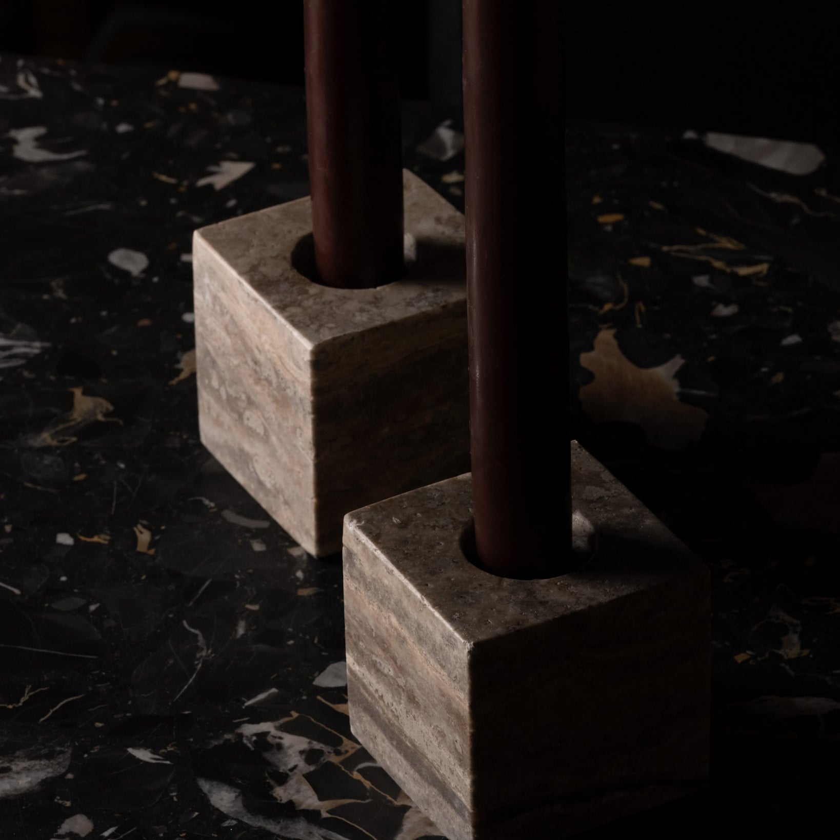 Cube Candle Holder -  Silver Travertine
