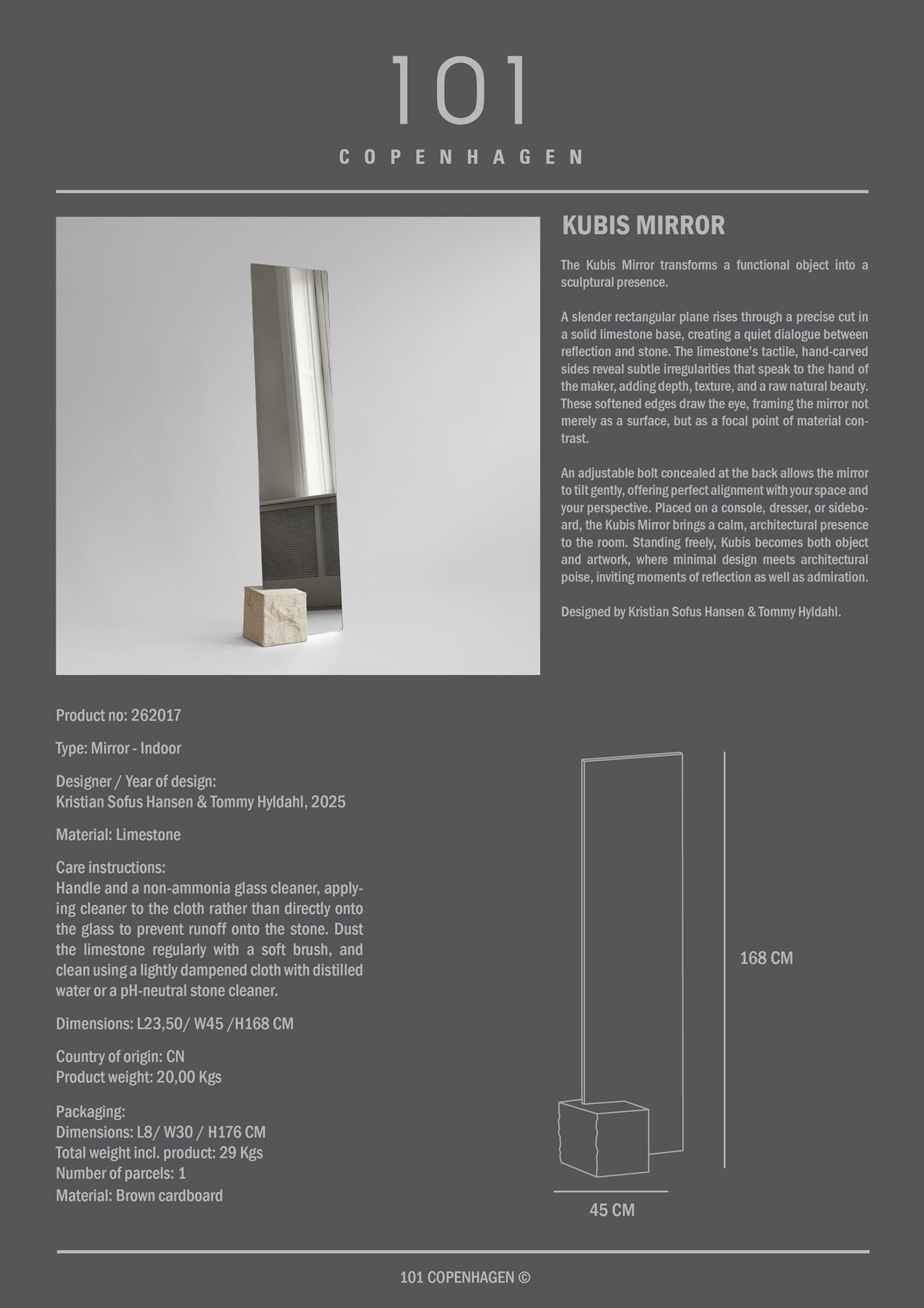 101 Copenhagen - Kubis Mirror - Limestone - Mirror