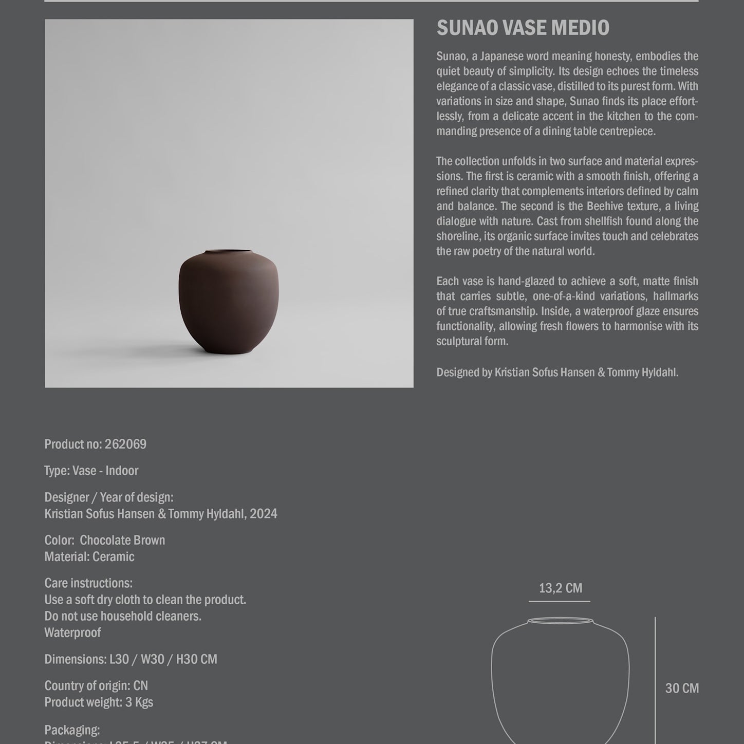 Sunao Vase, Medio - Chocolate Brown