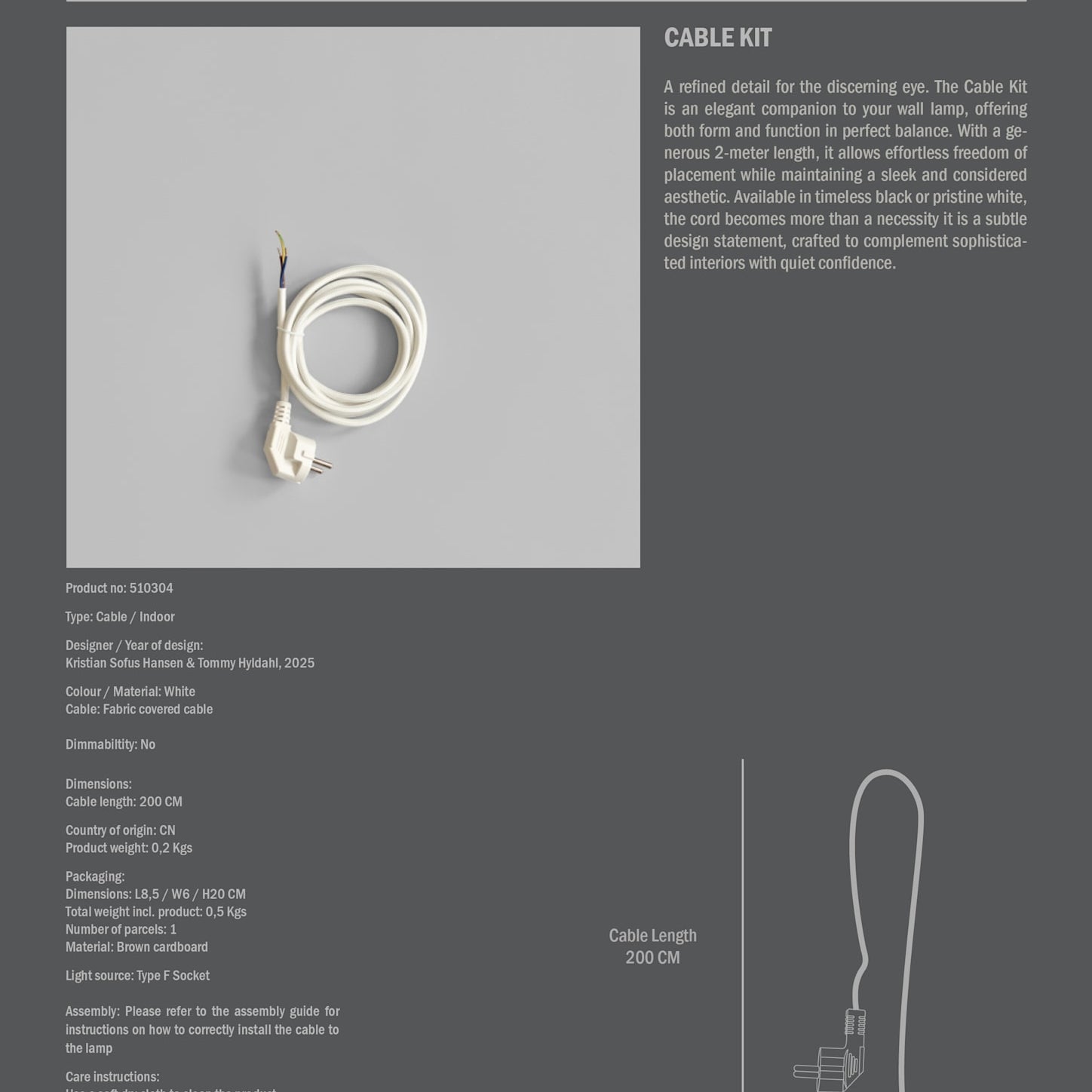 101 Copenhagen - Cable Kit - White Cord (2m) - 