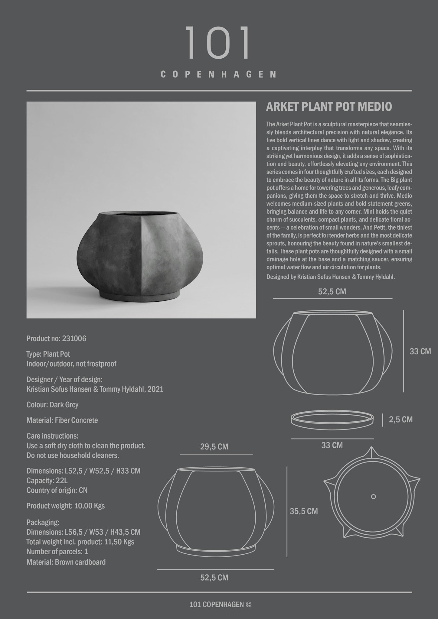 101 Copenhagen - Arket Plant Pot, Medio - Dark Grey - Outdoor