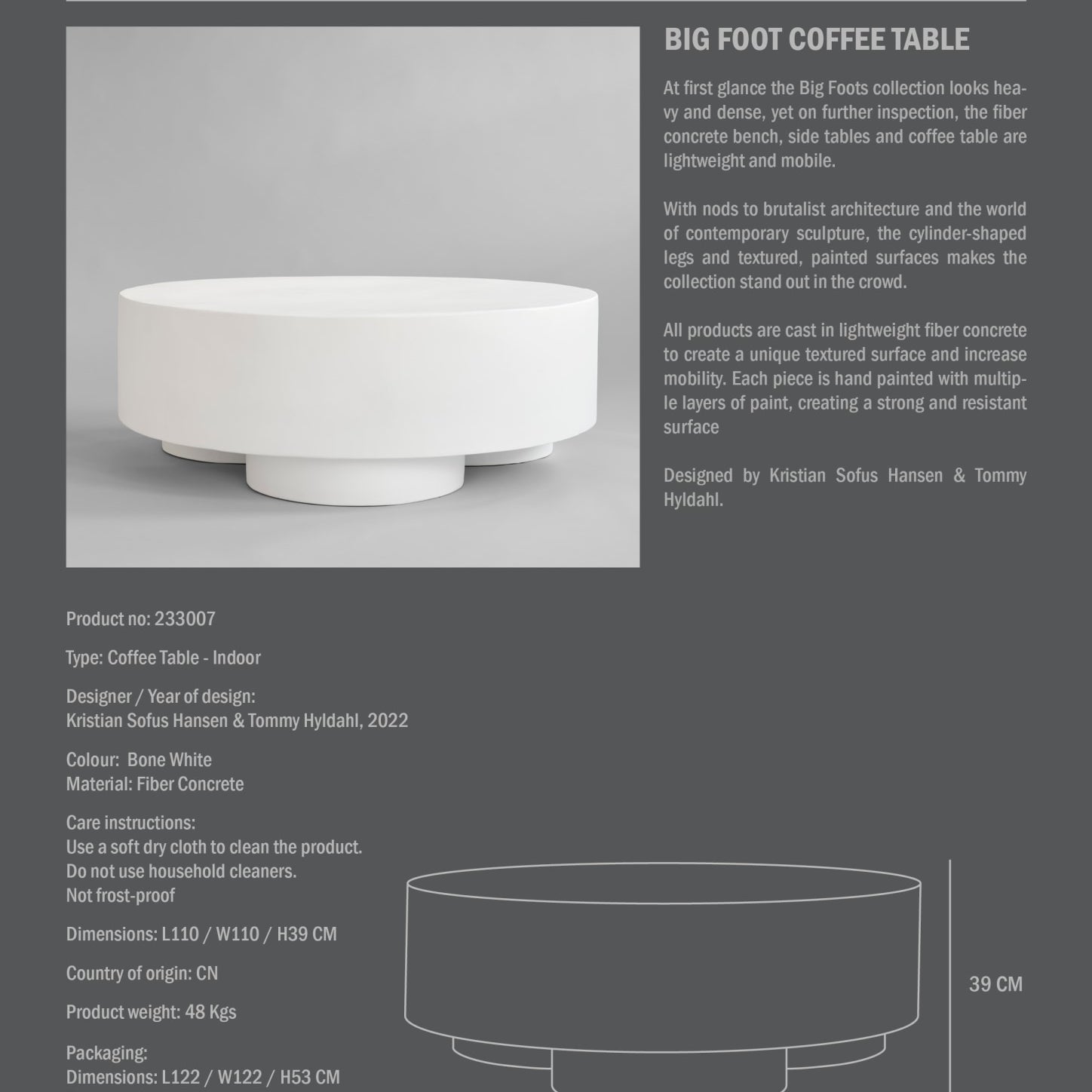 101 Copenhagen - Big Foot Coffee Table, Big - Bone White - Coffee Table