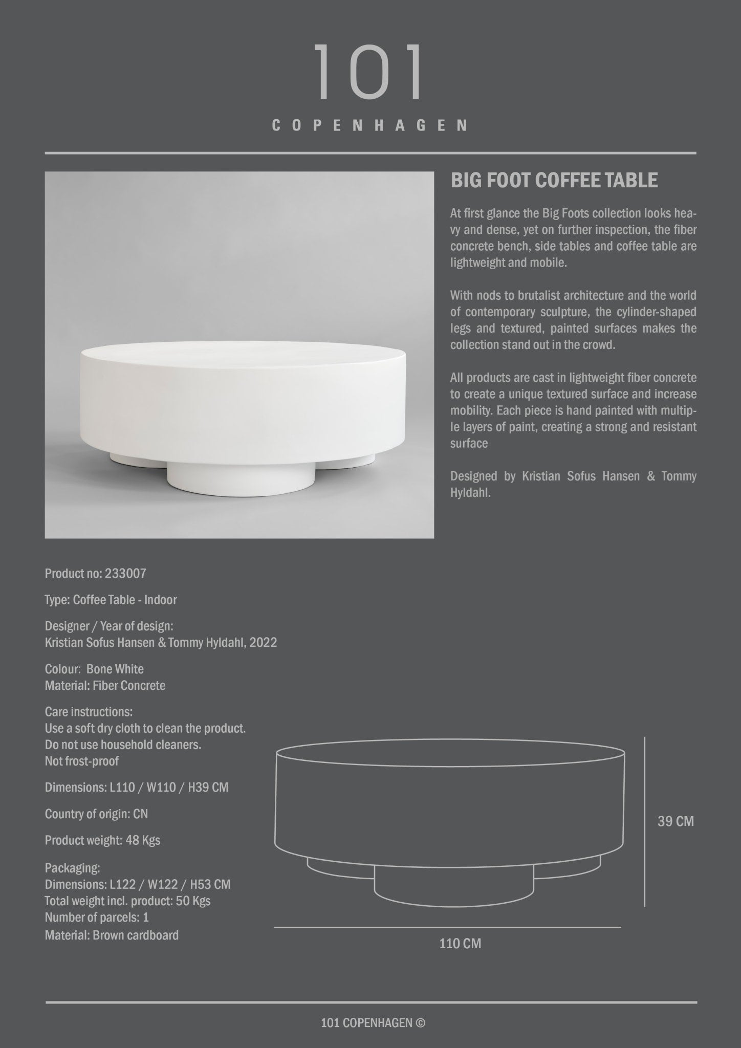 101 Copenhagen - Big Foot Coffee Table, Big - Bone White - Coffee Table