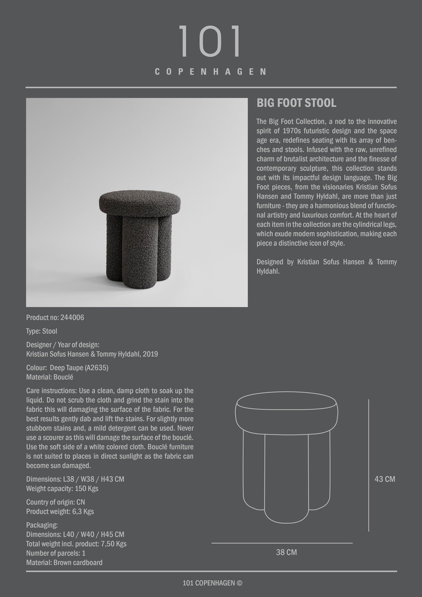 101 Copenhagen - Big Foot Stool - Deep Taupe (A2635) - Stool