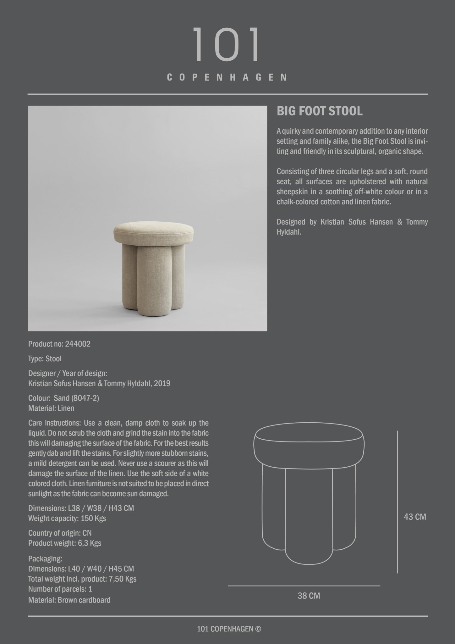 101 Copenhagen - Big Foot Stool - Sand (8047-2) - Stool