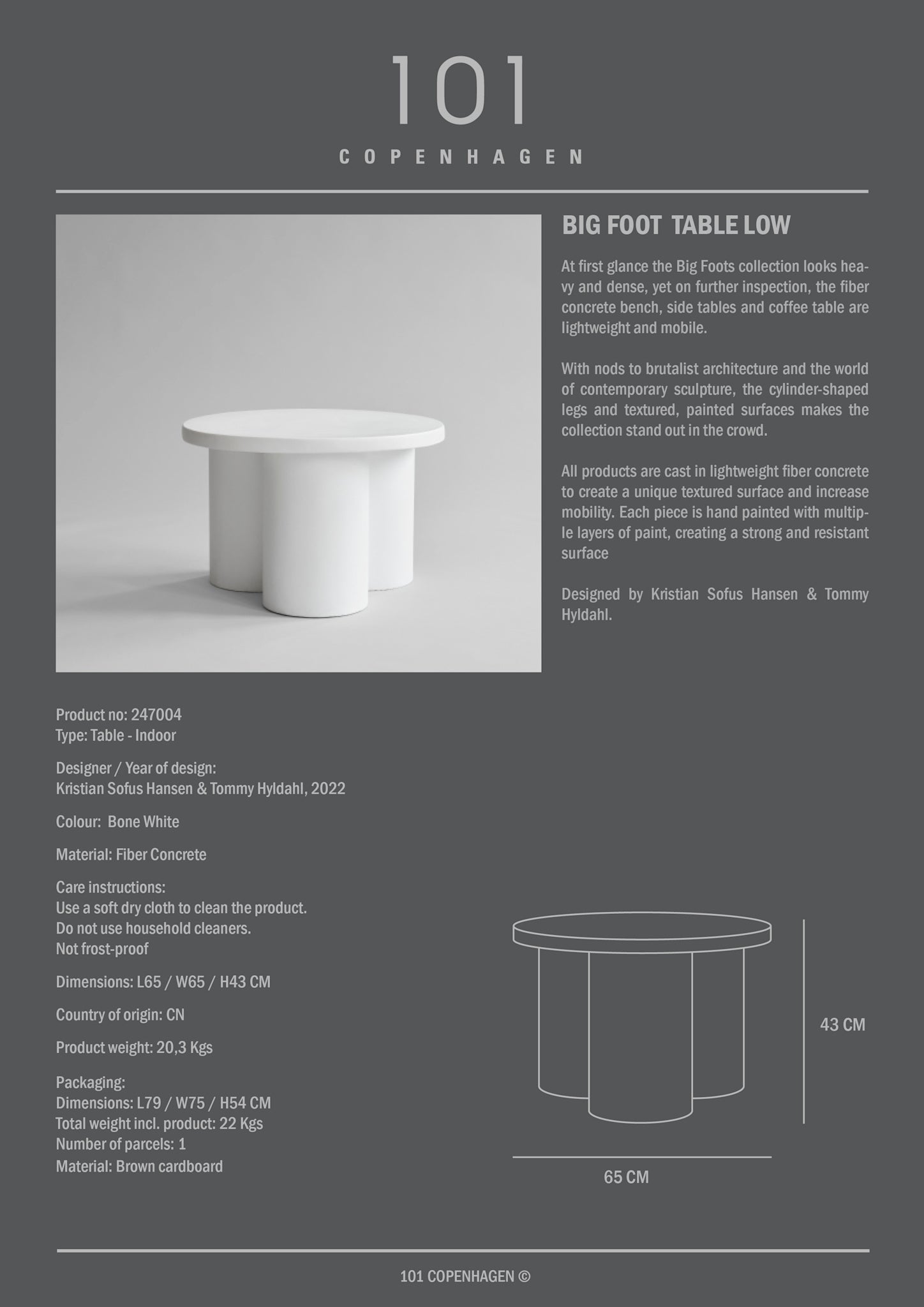 101 Copenhagen - Big Foot Table, Low - Bone White - Coffee or Side Table