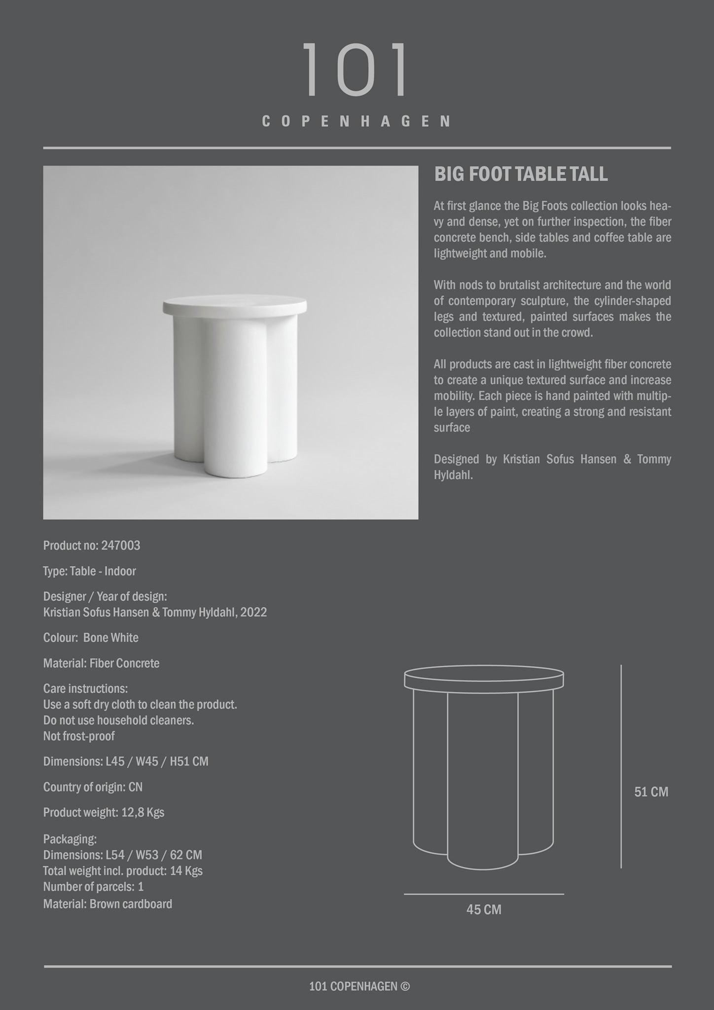 101 Copenhagen - Big Foot Table, Tall - Bone White - Coffee or Side Table