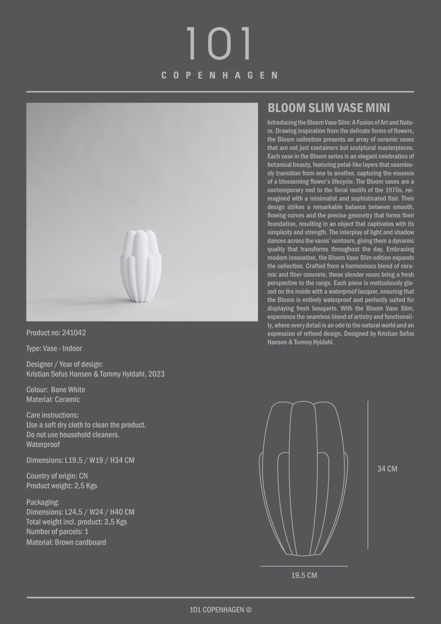 Bloom Vase Slim, Mini - Bone White | 101 Copenhagen