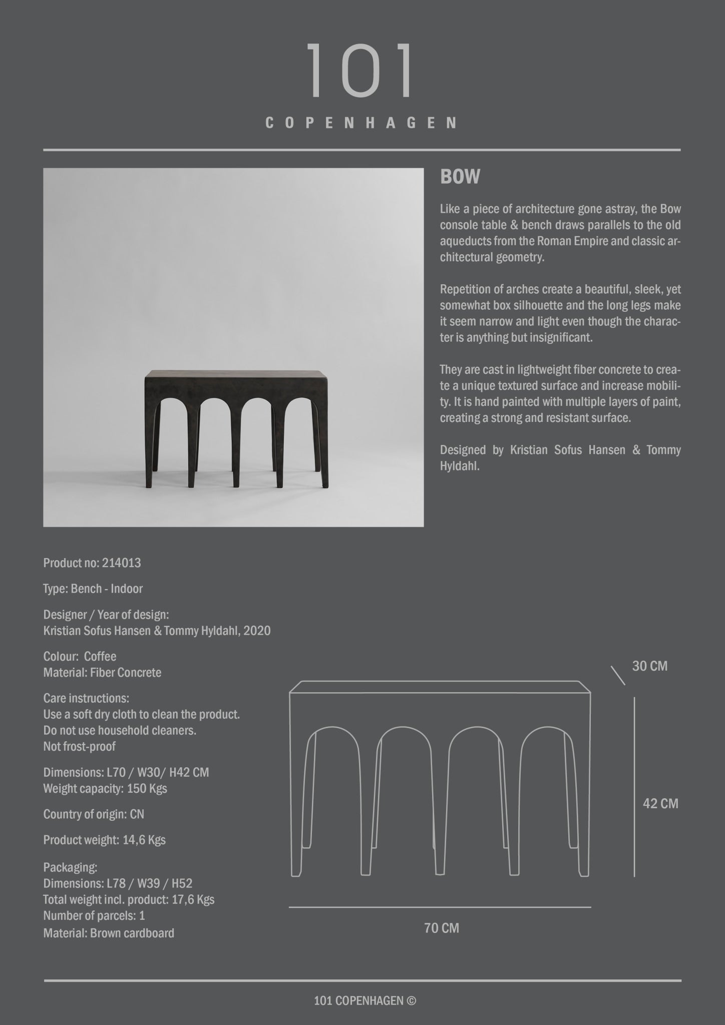 101 Copenhagen - Bow Bench - Coffee - Bench