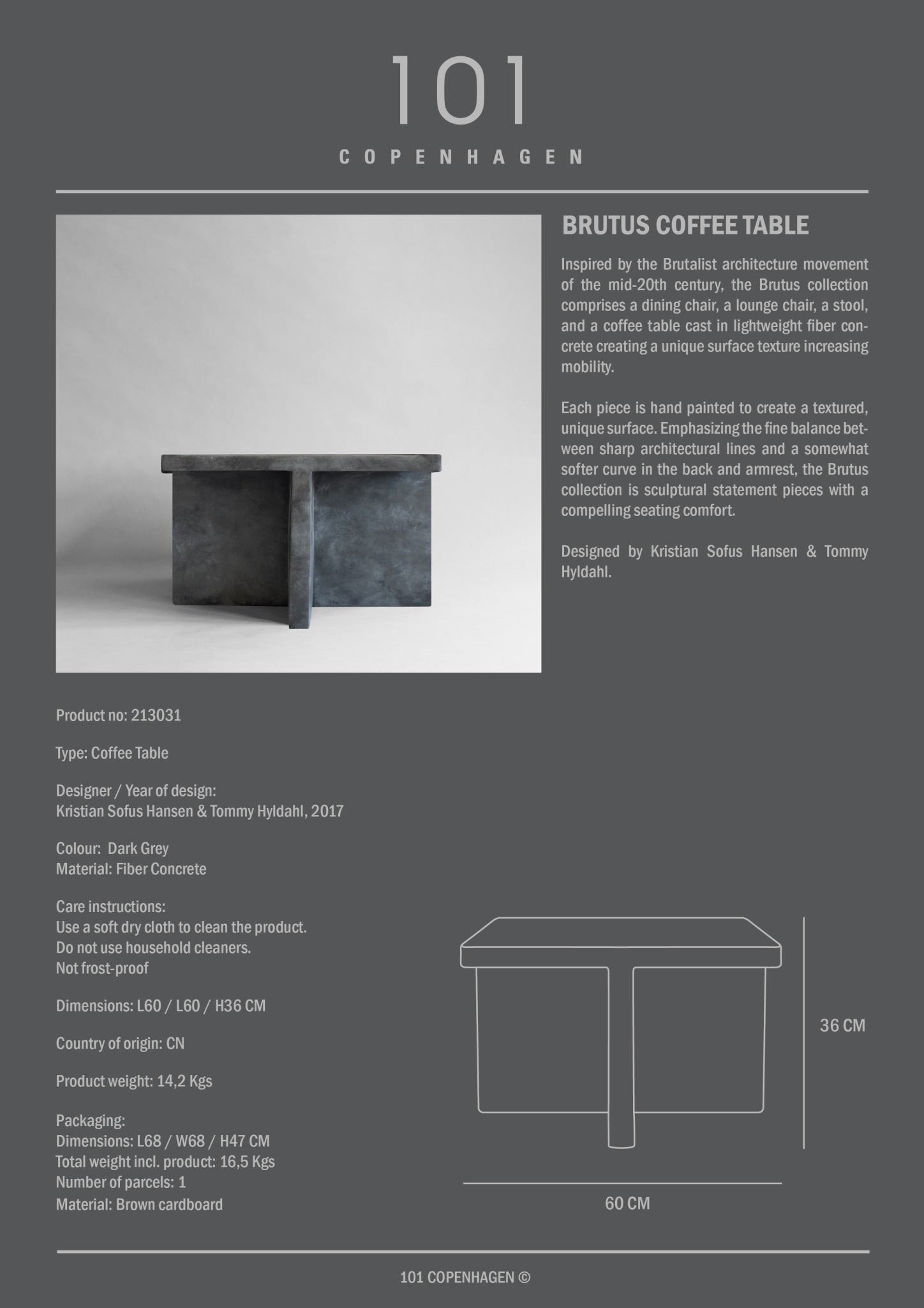 101 Copenhagen - Brutus Coffee Table - Dark Grey - 