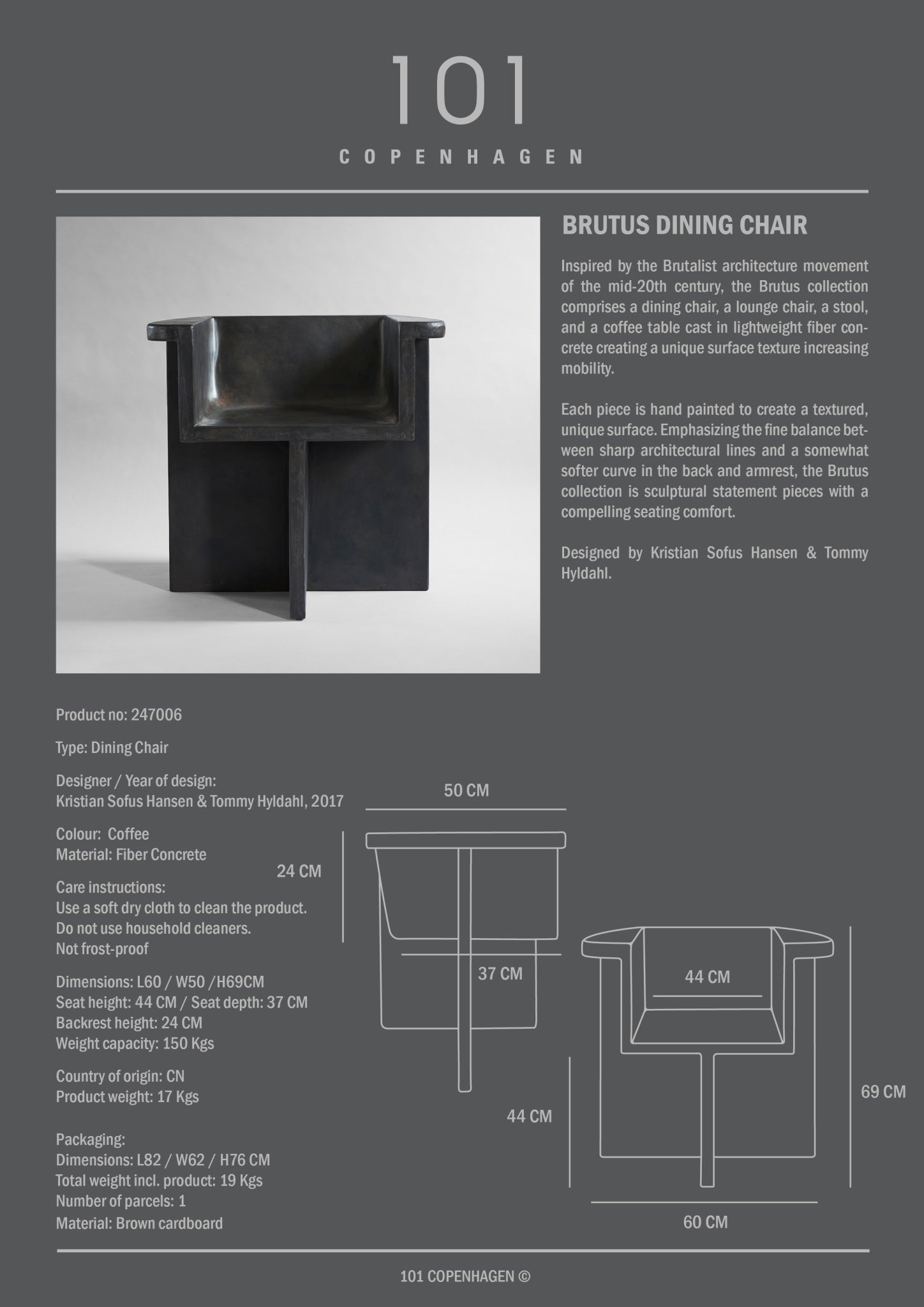 101 Copenhagen - Brutus Dining Chair - Coffee - Dining Chair