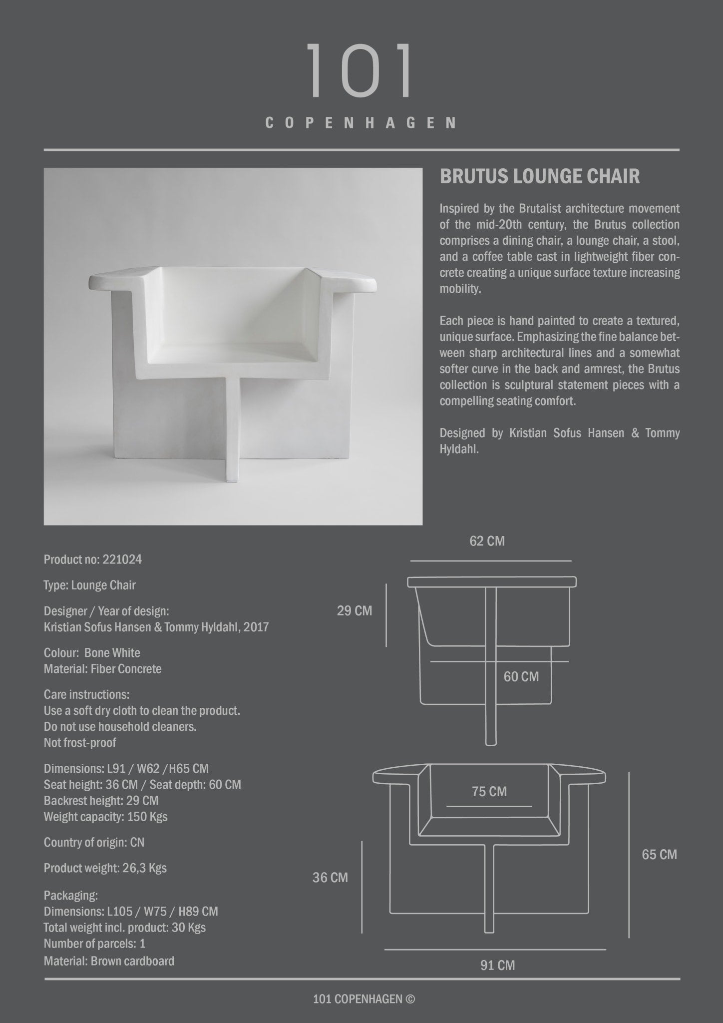 101 Copenhagen - Brutus Lounge Chair - Bone White - Lounge Chair