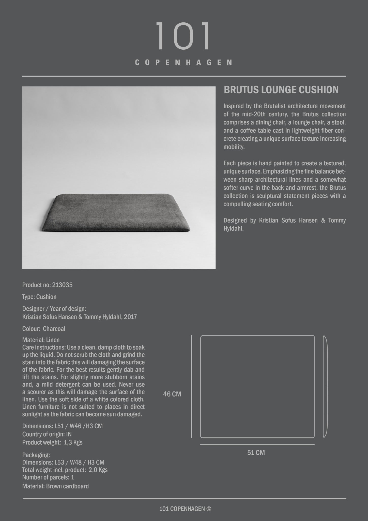 101 Copenhagen - Brutus Lounge Cushion - Charcoal - Cushion
