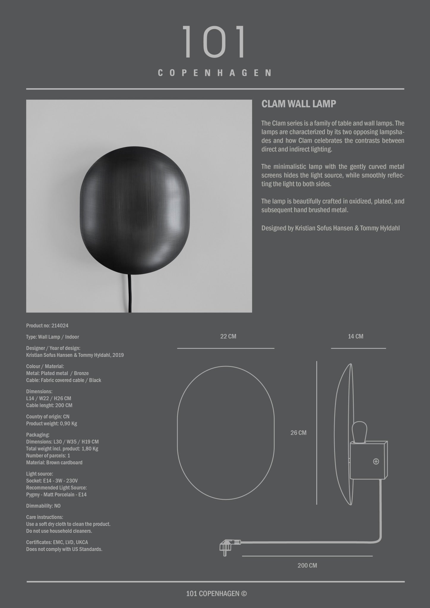 101 Copenhagen - Clam Wall Lamp - Bronze - Wall Lamp