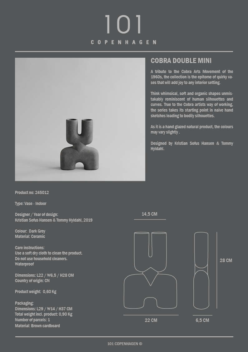 101 Copenhagen - Cobra Vase Double, Mini - Dark Grey - Vase