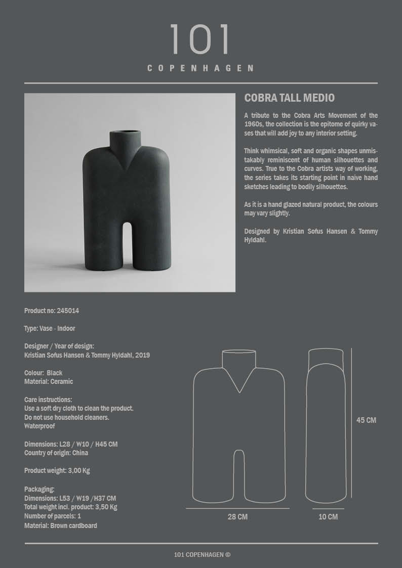 101 Copenhagen - Cobra Vase Tall, Medio - Black - Vase