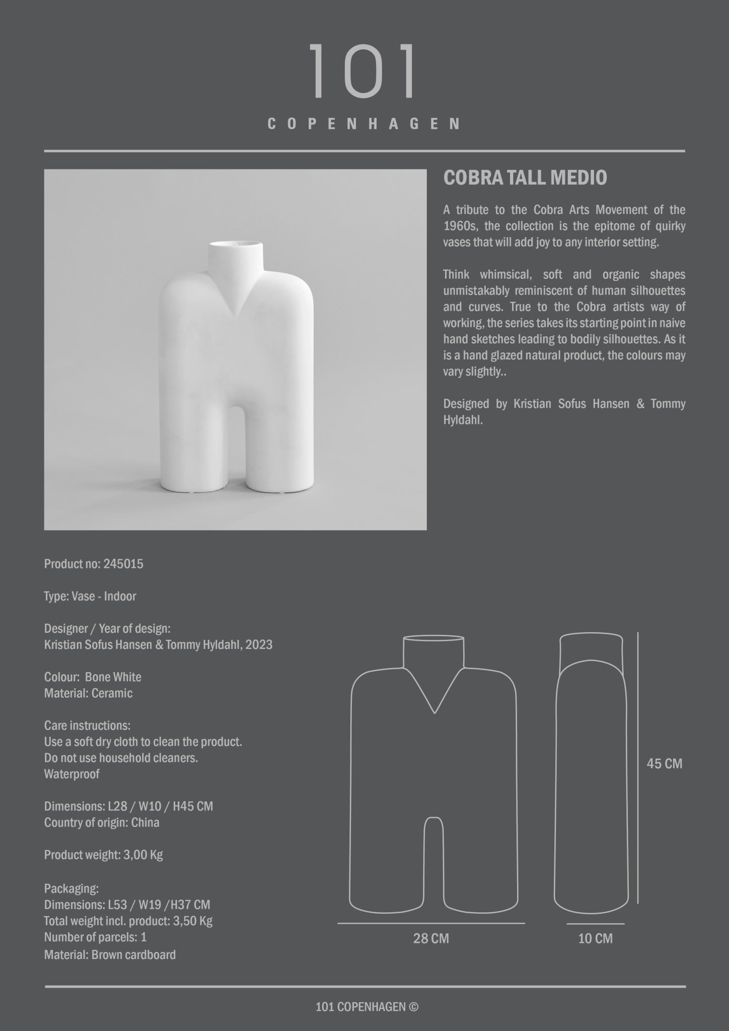 101 Copenhagen - Cobra Vase Tall, Medio - Bone White - Vase