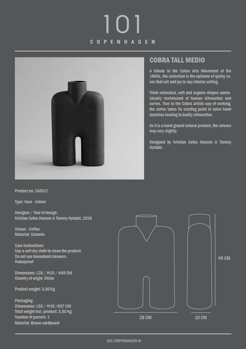 101 Copenhagen - Cobra Vase Tall, Medio - Coffee - Vase