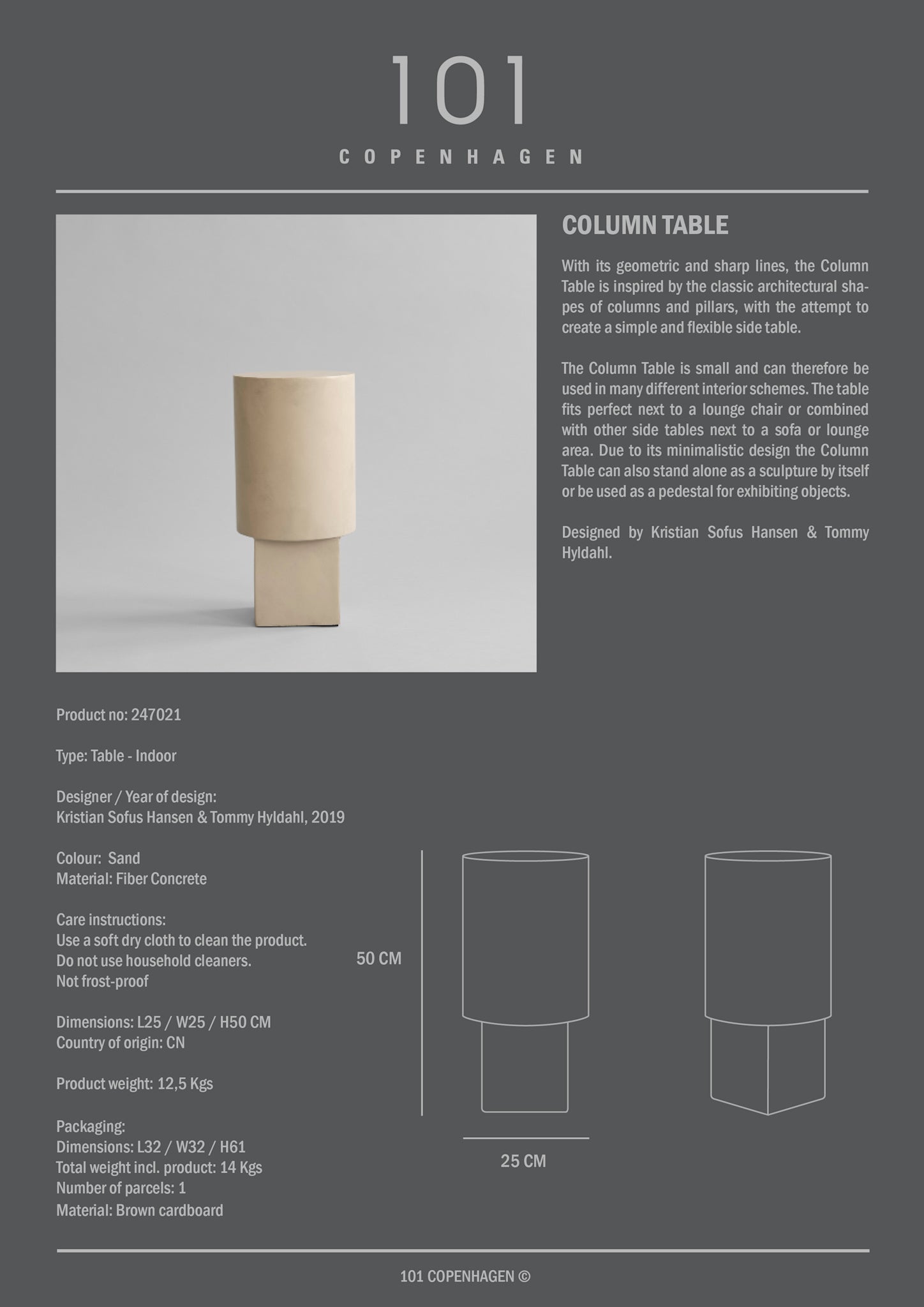 101 Copenhagen - Column Table - Sand - Side Table